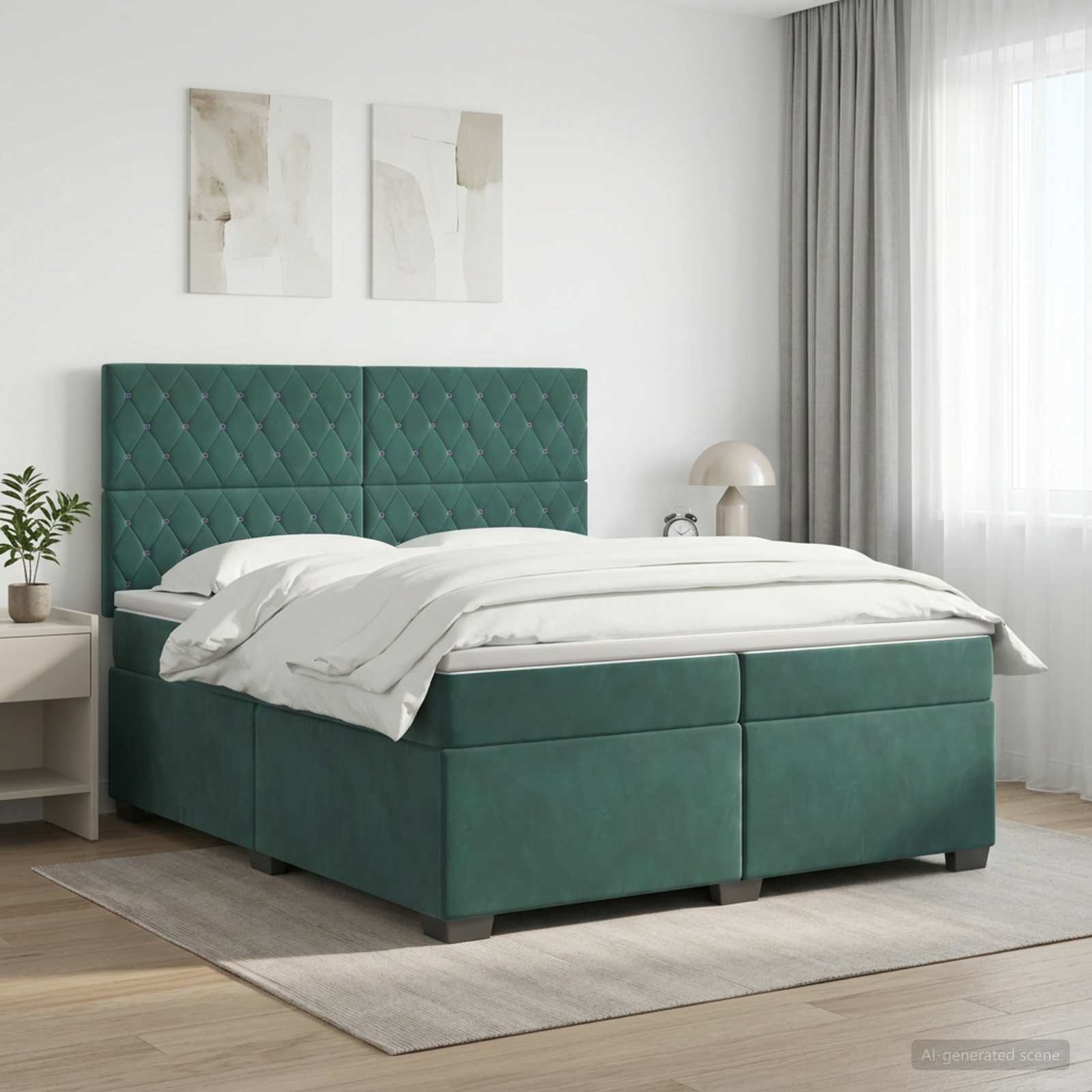 Boxspringbed met matras Donkergroen 200 x 200 cm Fluweel
