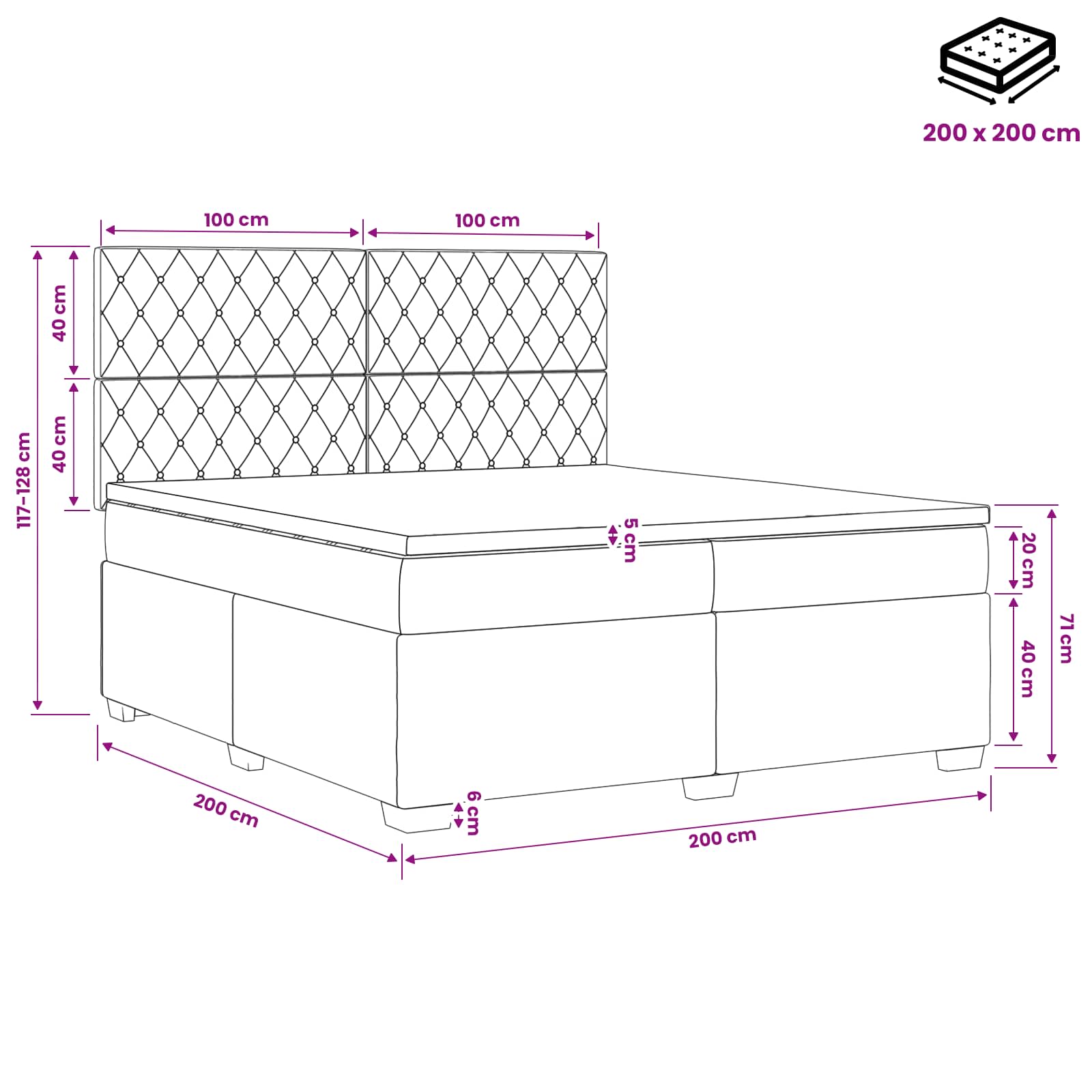 Boxspringbed met matras Roze 200 x 200 cm Fluweel – afbeelding 12