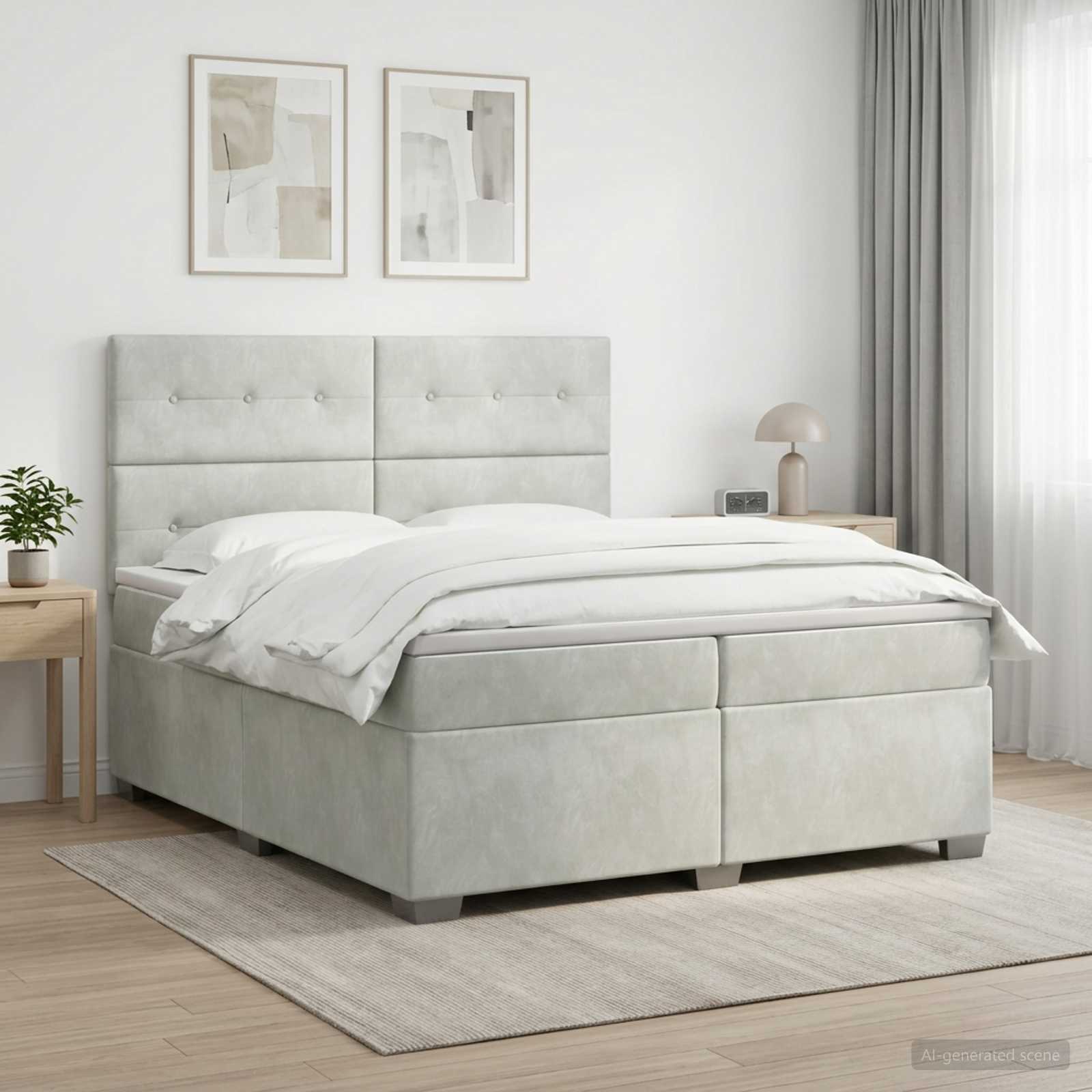 Boxspringbed met matras Lichtgrijs 200 x 200 cm Fluweel