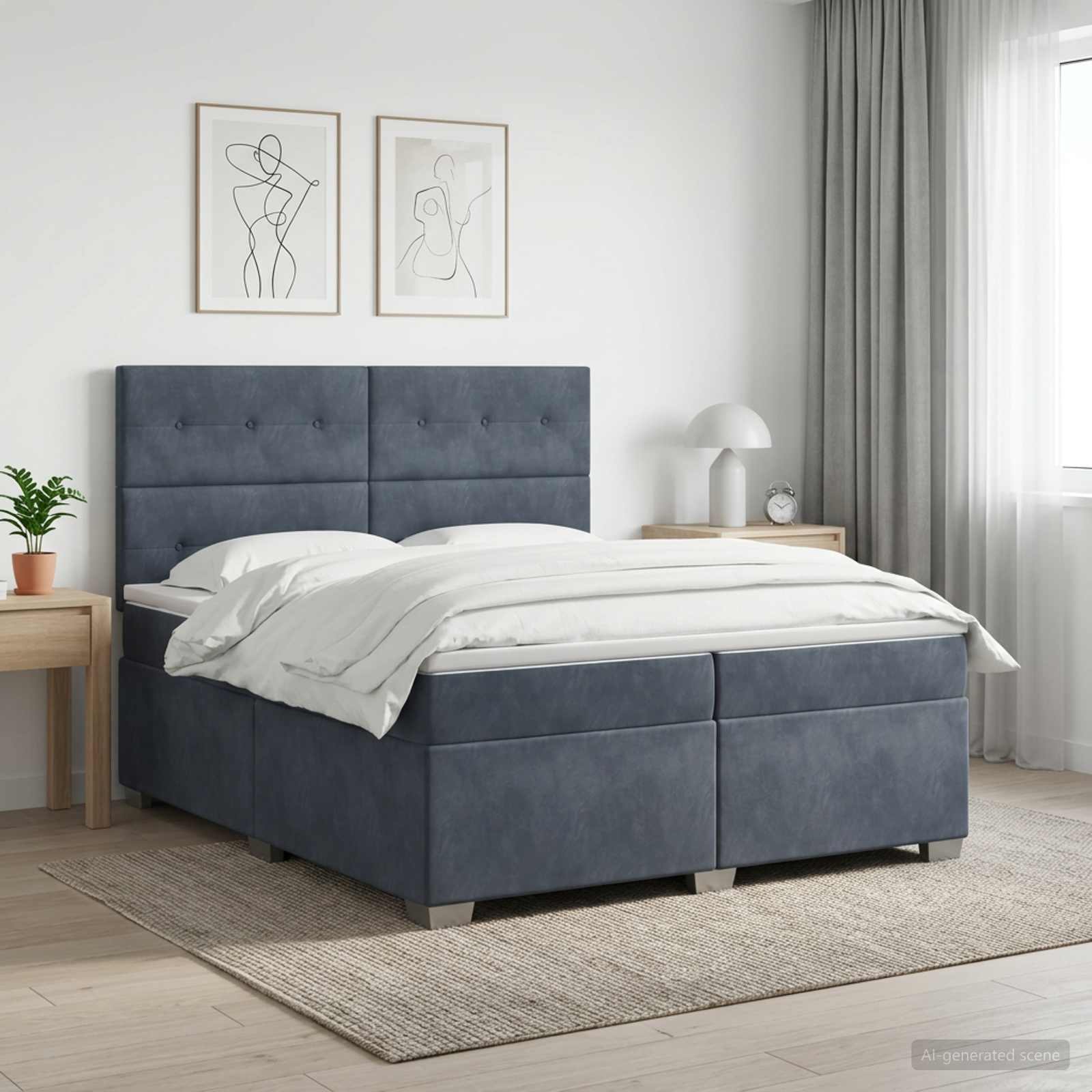 Boxspringbed met matras Donkergrijs 200 x 200 cm Fluweel