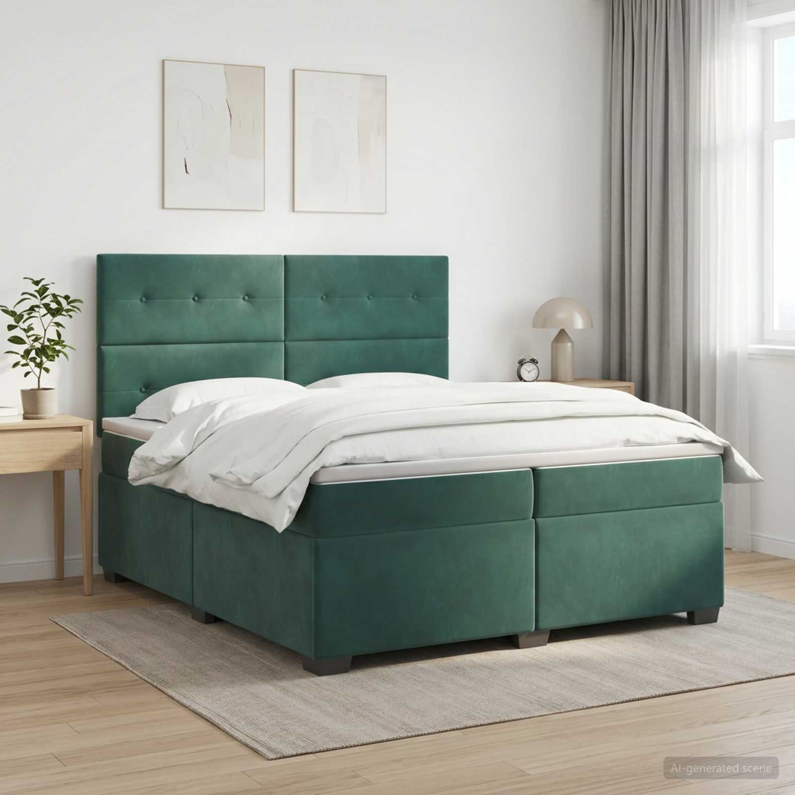 Boxspringbed met matras Donkergroen 200 x 200 cm Fluweel