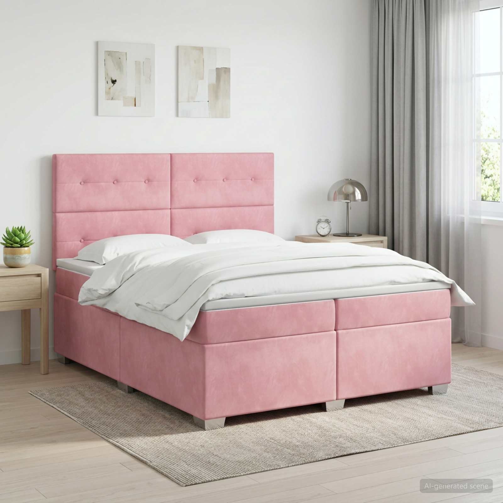 Boxspringbed met matras Roze 200 x 200 cm Fluweel – afbeelding 1