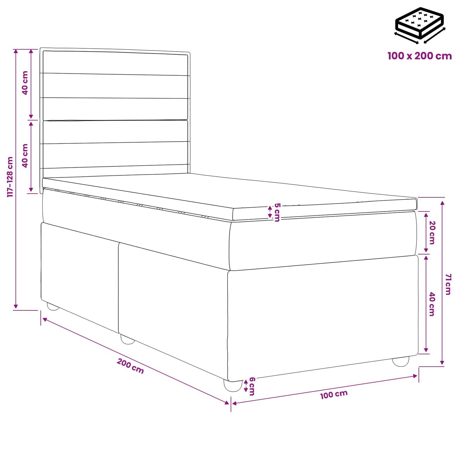 Boxspringbed met matras met hoofdeinde Taupe 100 x 200 cm Stof – afbeelding 11