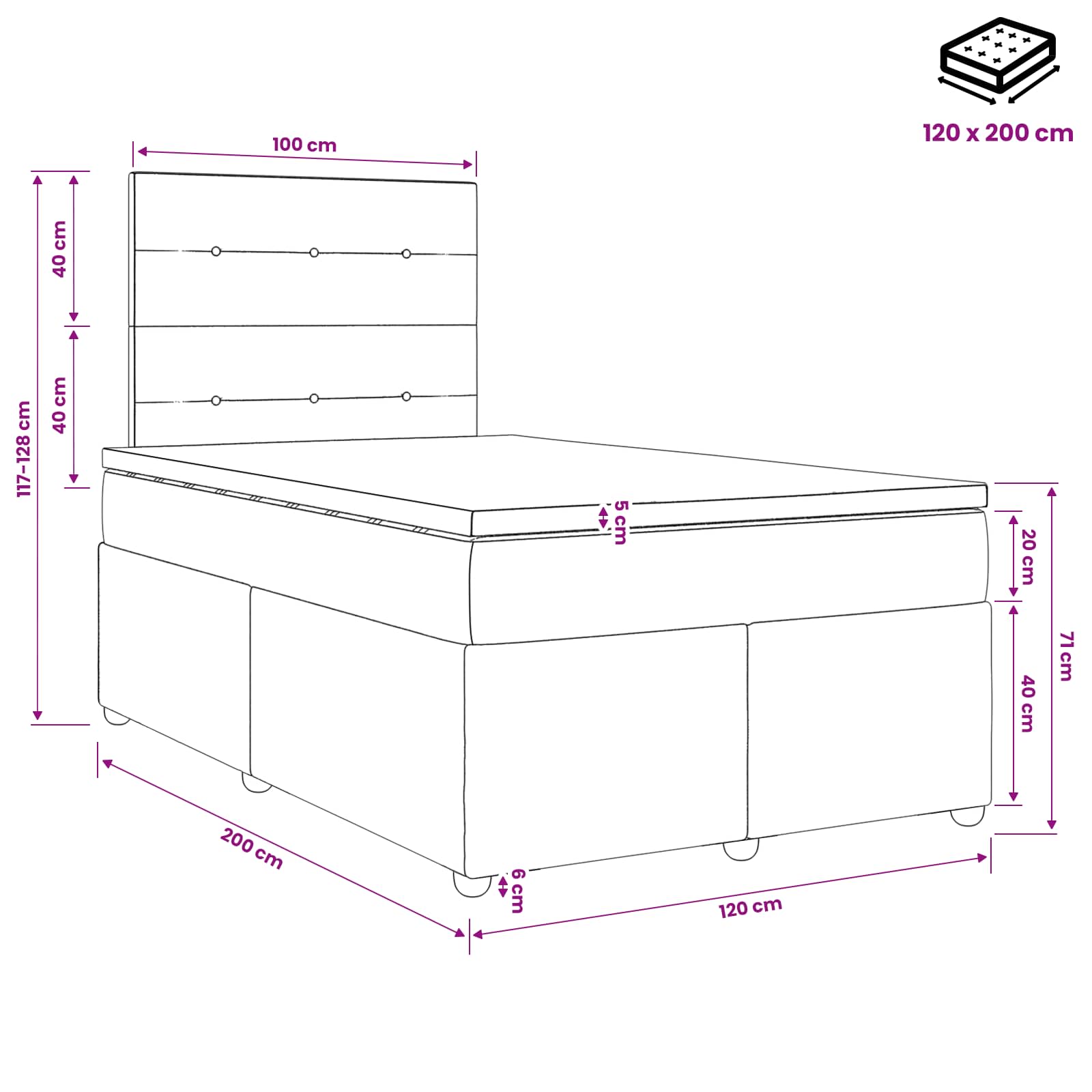 Boxspringbed met matras met hoofdeinde Taupe 120 x 200 cm Stof – afbeelding 11