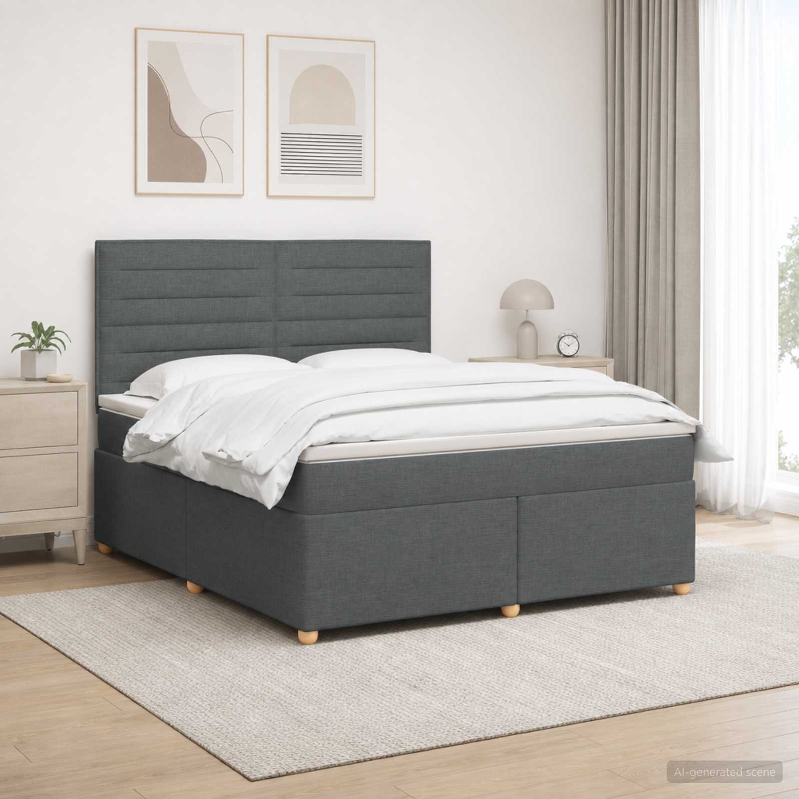 Boxspringbed met matras Donkergrijs 140 x 200 cm Stof