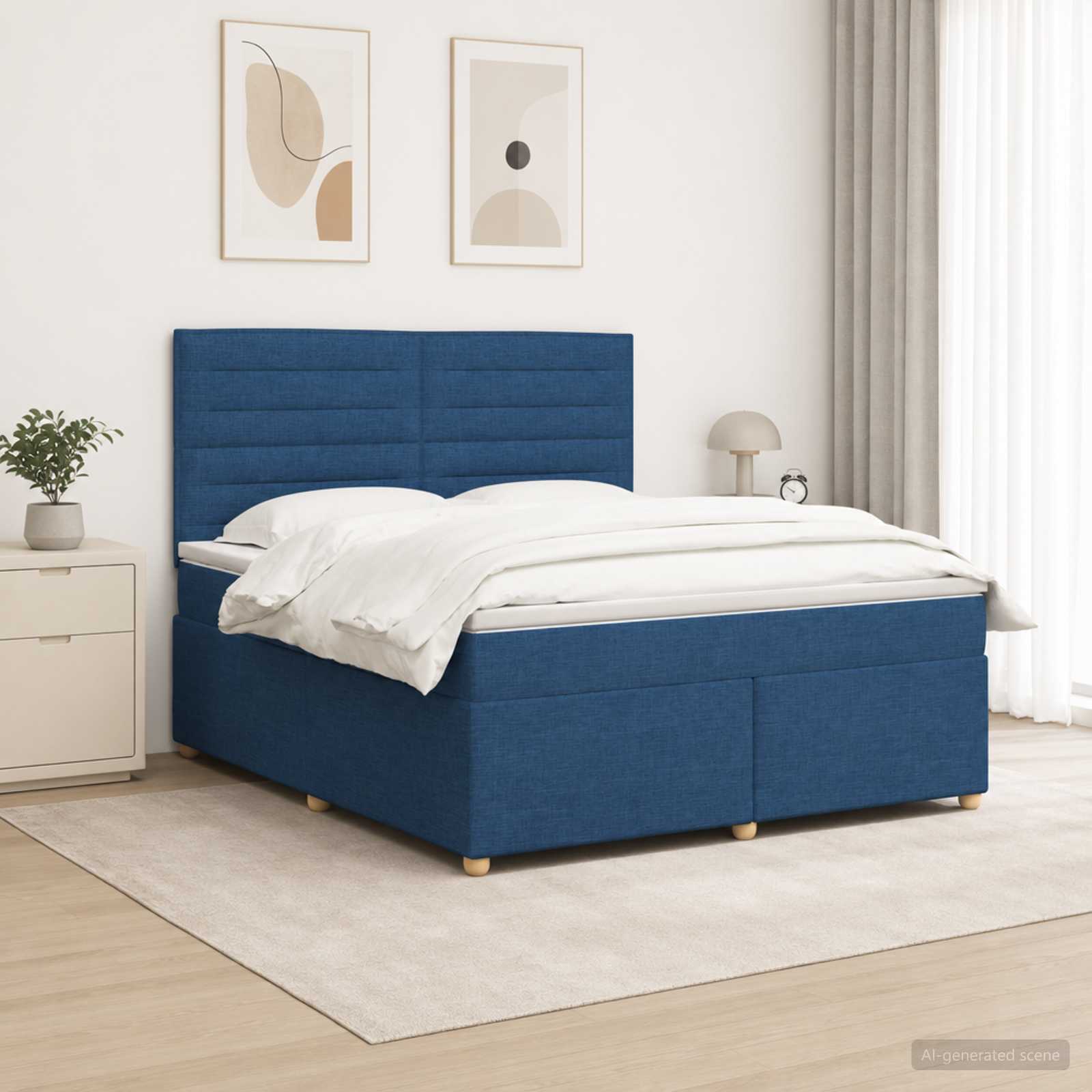 Boxspringbed met matras met hoofdeinde Blauw 140 x 200 cm Stof