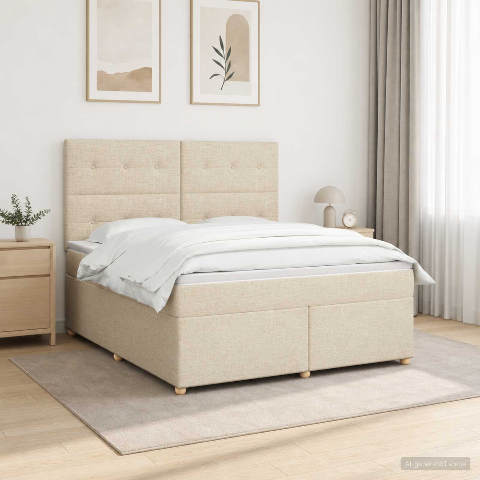 Boxspringbed met matras Crèmekleurig 140 x 200 cm Stof