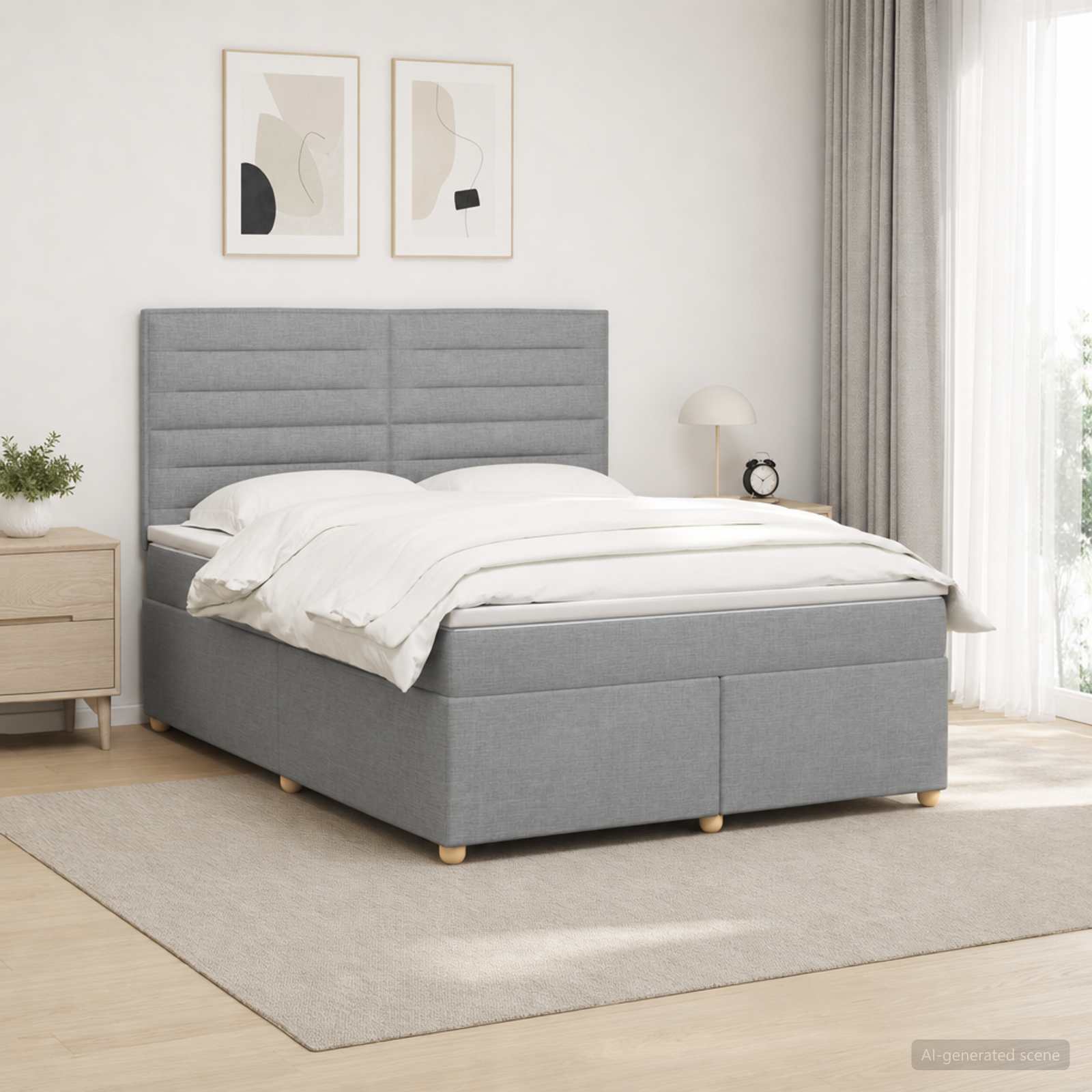 Boxspringbed met matras Lichtgrijs 160 x 200 cm Stof – afbeelding 1