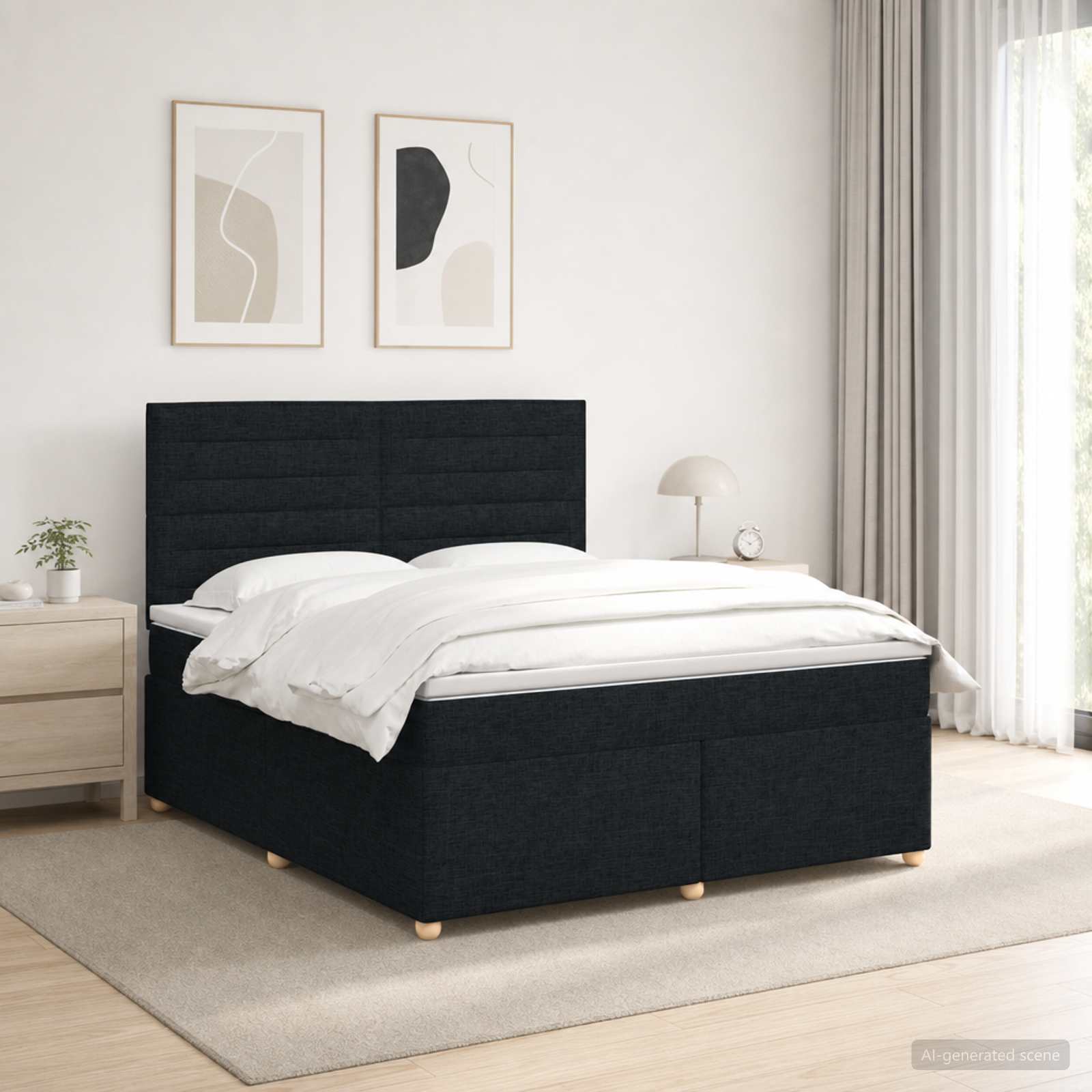 Boxspringbed met matras met hoofdeinde Zwart 160 x 200 cm Stof – afbeelding 1