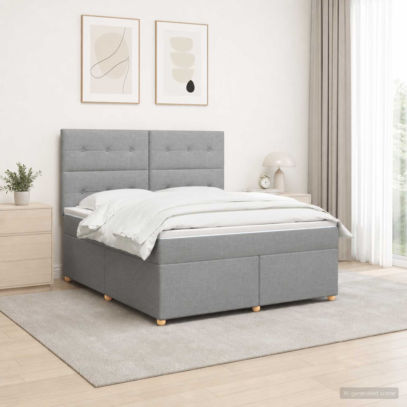Boxspringbed met matras Lichtgrijs 160 x 200 cm Stof