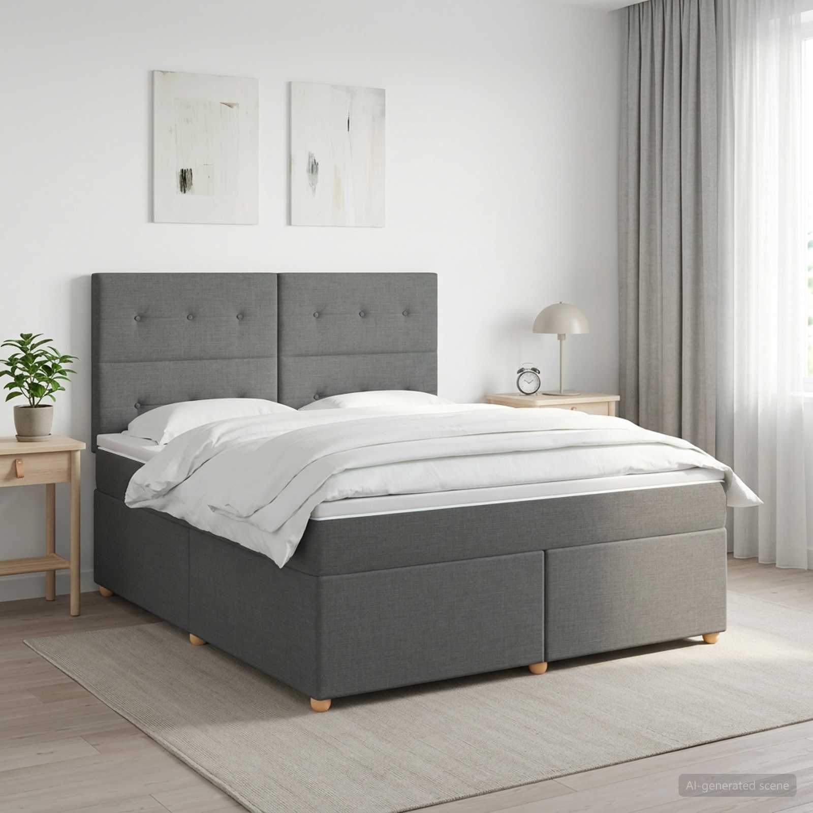 Boxspringbed met matras Donkergrijs 160 x 200 cm Stof – afbeelding 1