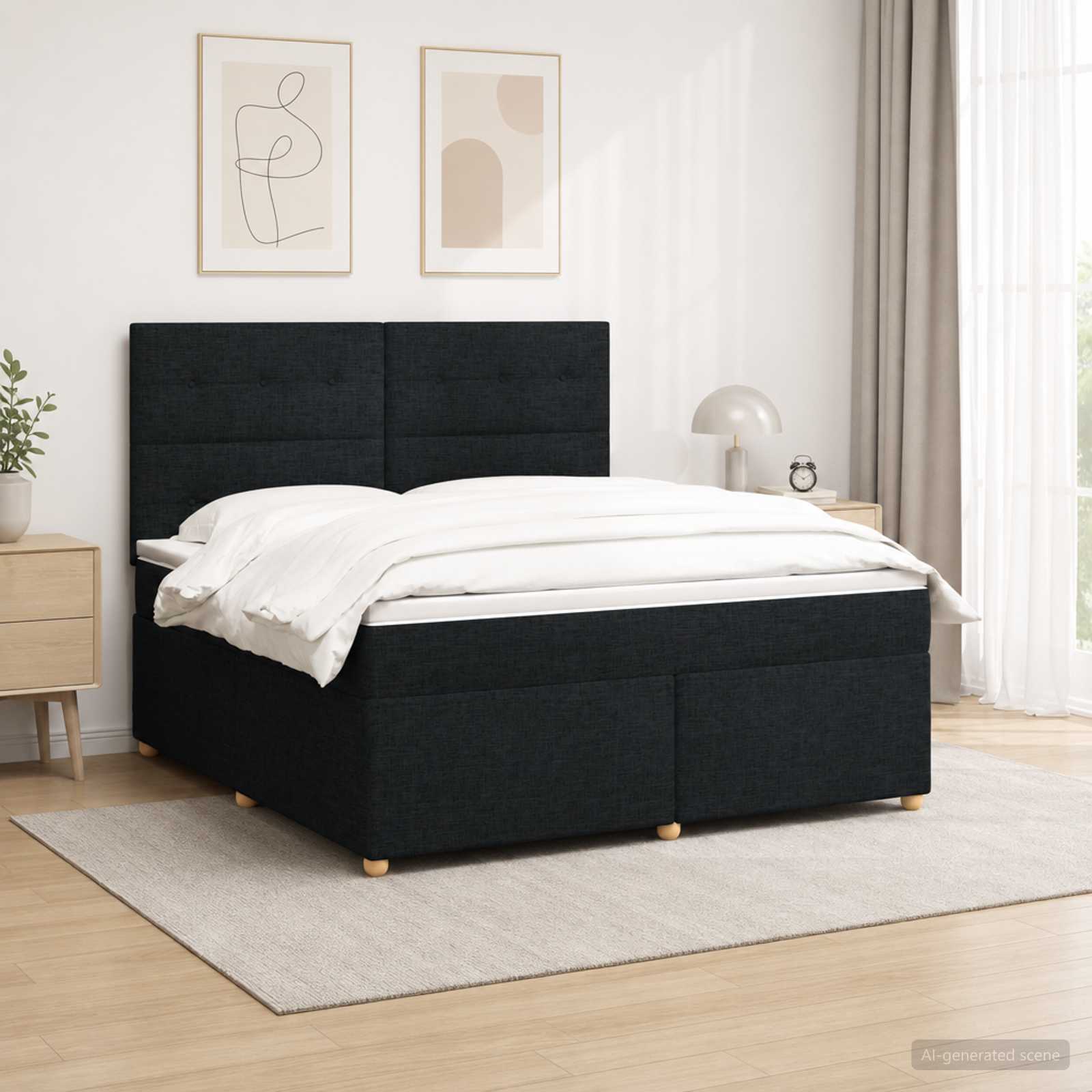 Boxspringbed met matras met hoofdeinde Zwart 160 x 200 cm Stof – afbeelding 1