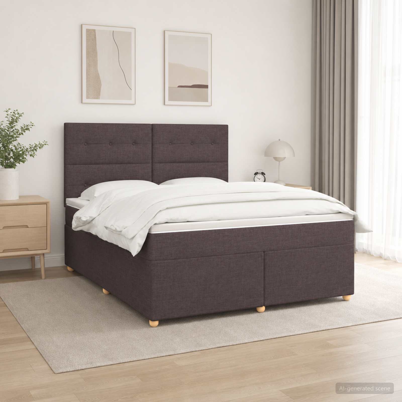 Boxspringbed met matras Donkerbruin 160 x 200 cm Stof – afbeelding 1