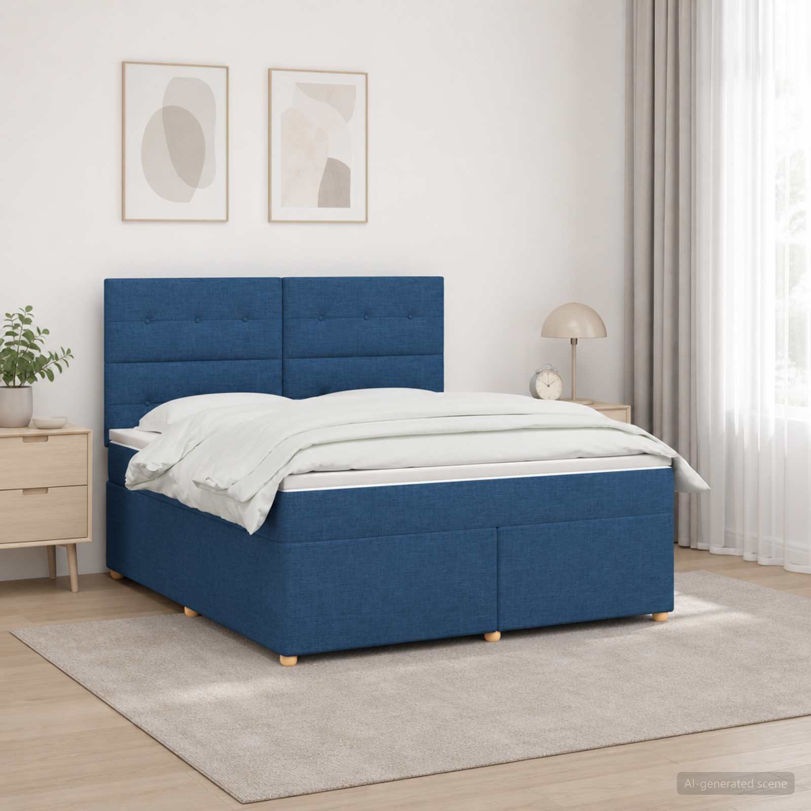 Boxspringbed met matras met hoofdeinde Blauw 160 x 200 cm Stof – afbeelding 1