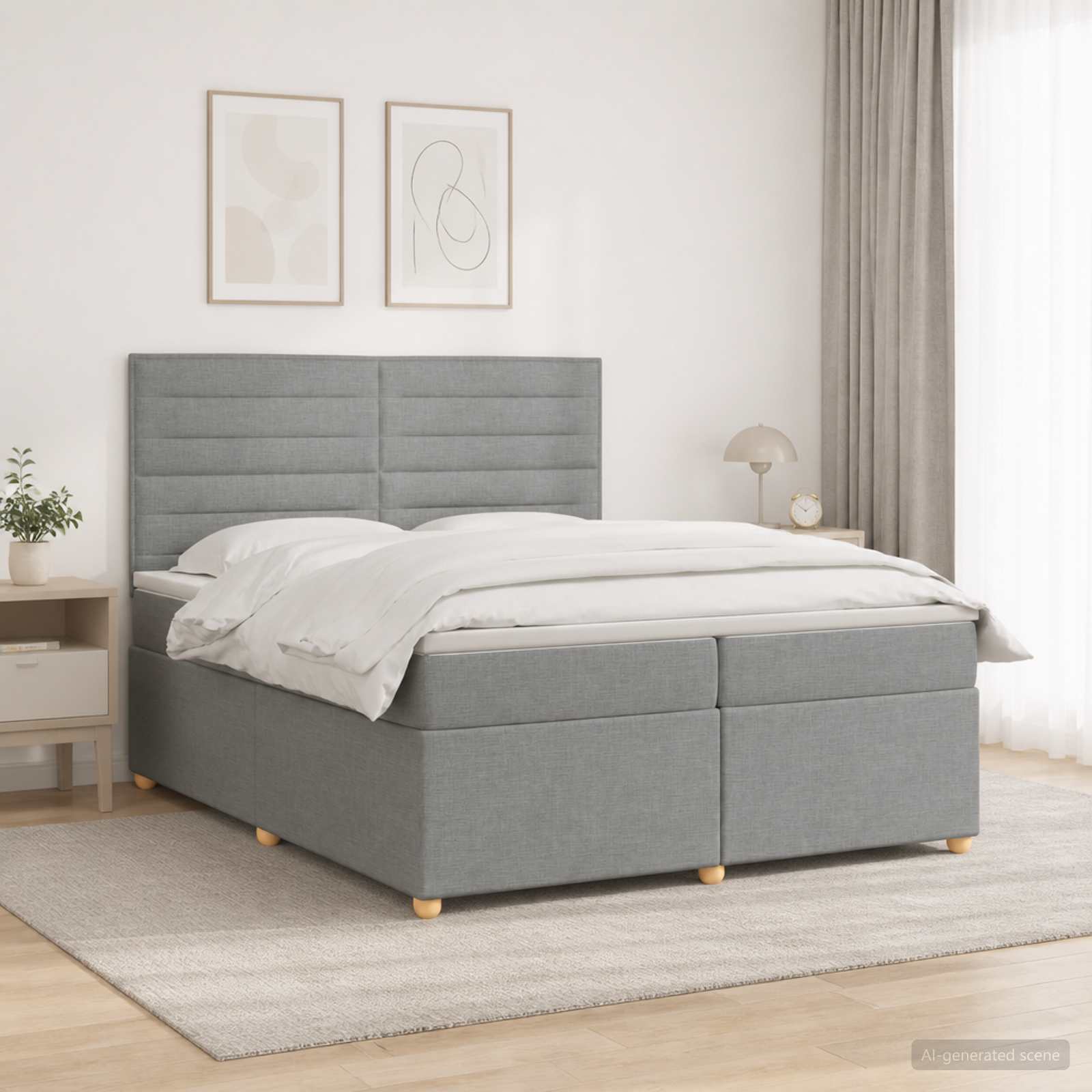 Boxspringbed met matras Lichtgrijs 200 x 200 cm Stof