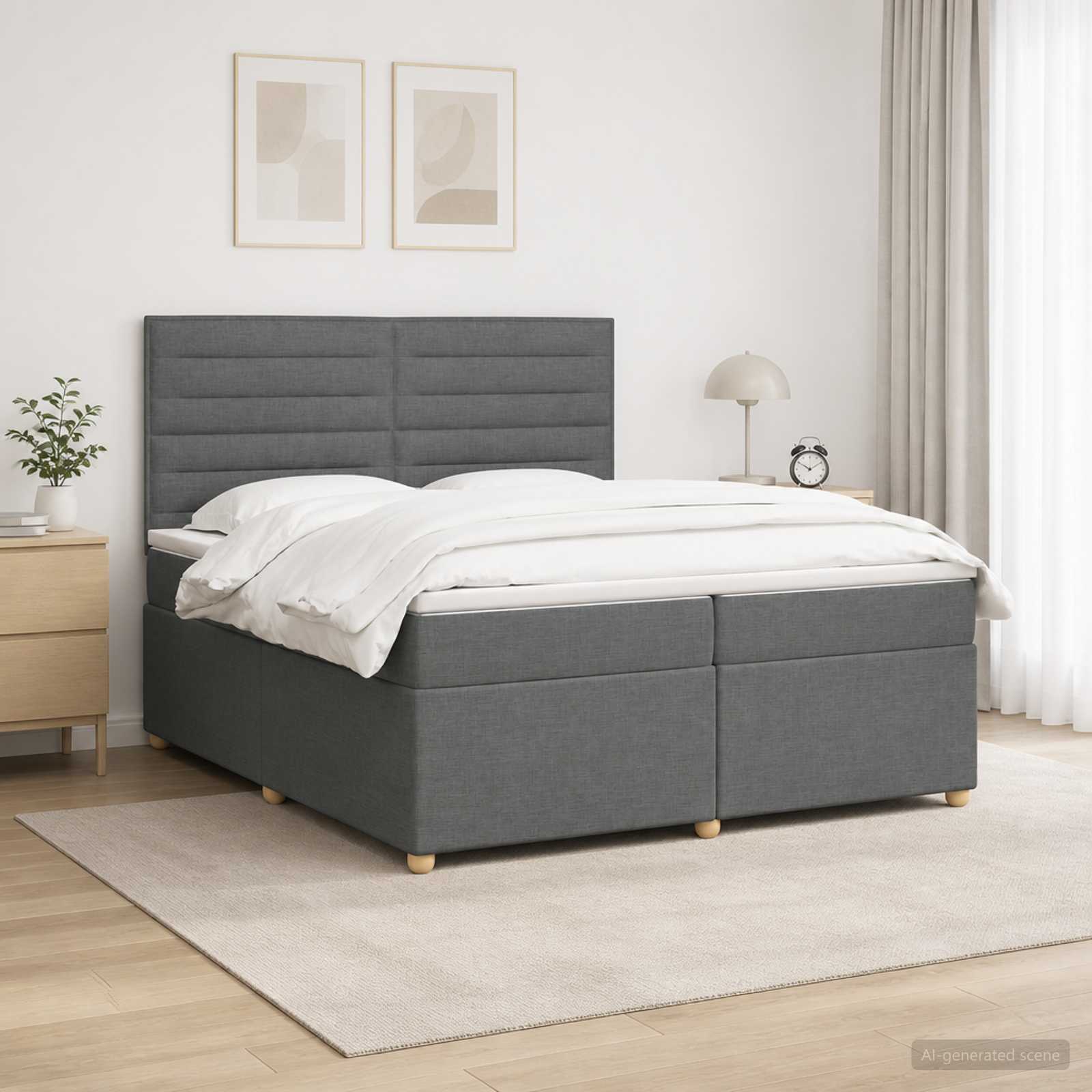 Boxspringbed met matras Donkergrijs 200 x 200 cm Stof