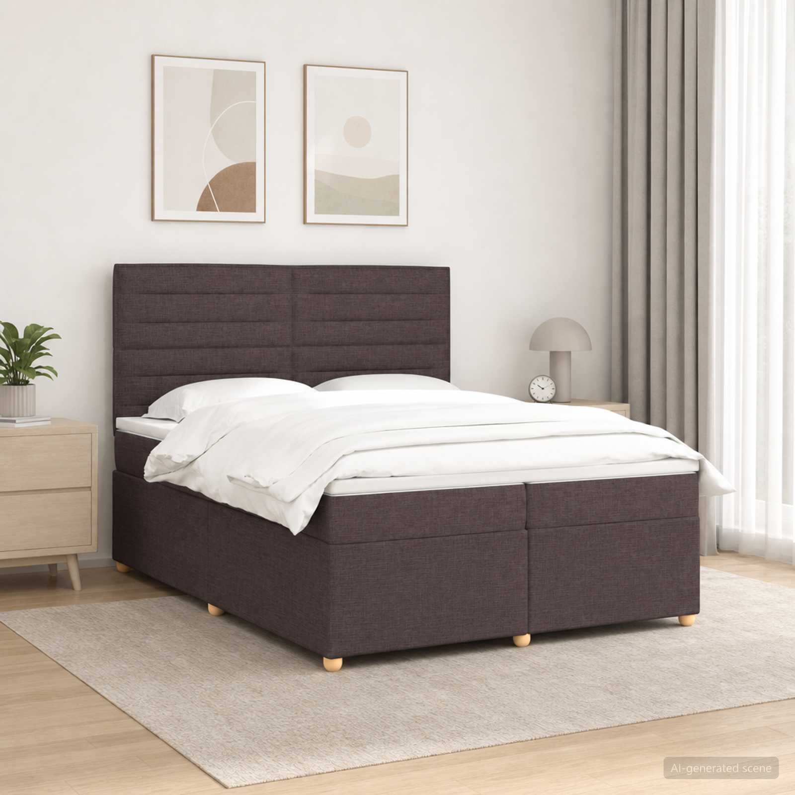 Boxspringbed met matras Donkerbruin 200 x 200 cm Stof – afbeelding 1