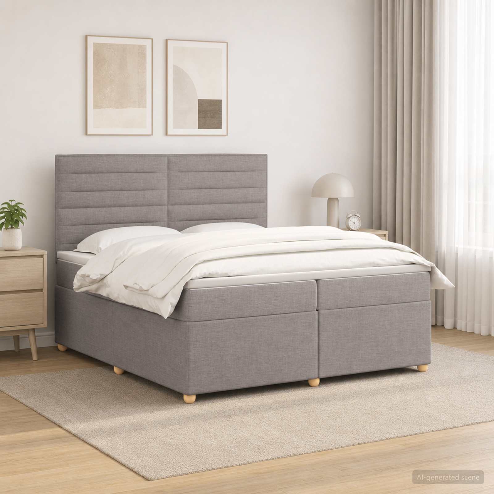 Boxspringbed met matras met hoofdeinde Taupe 200 x 200 cm Stof