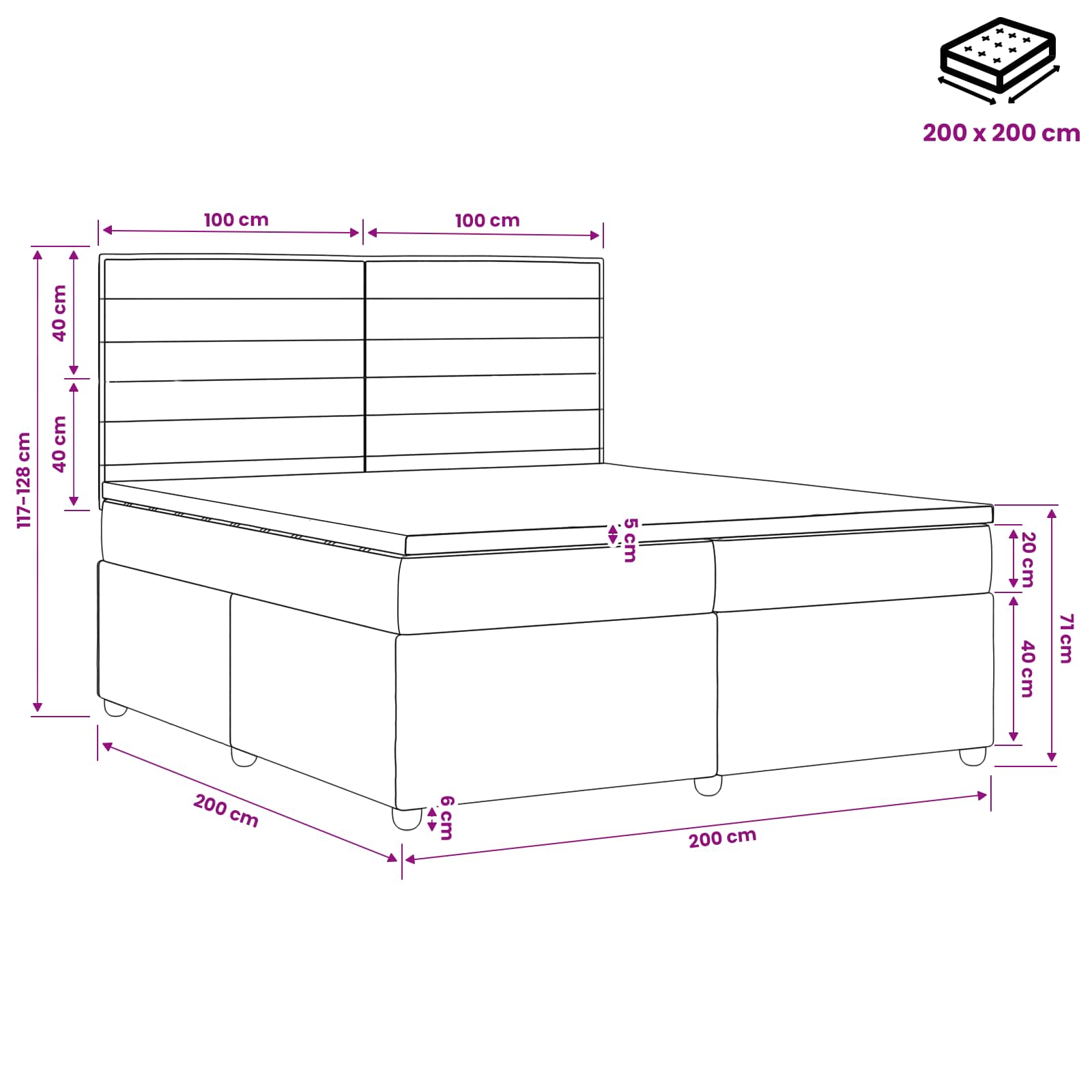 Boxspringbed met matras met hoofdeinde Taupe 200 x 200 cm Stof – afbeelding 12