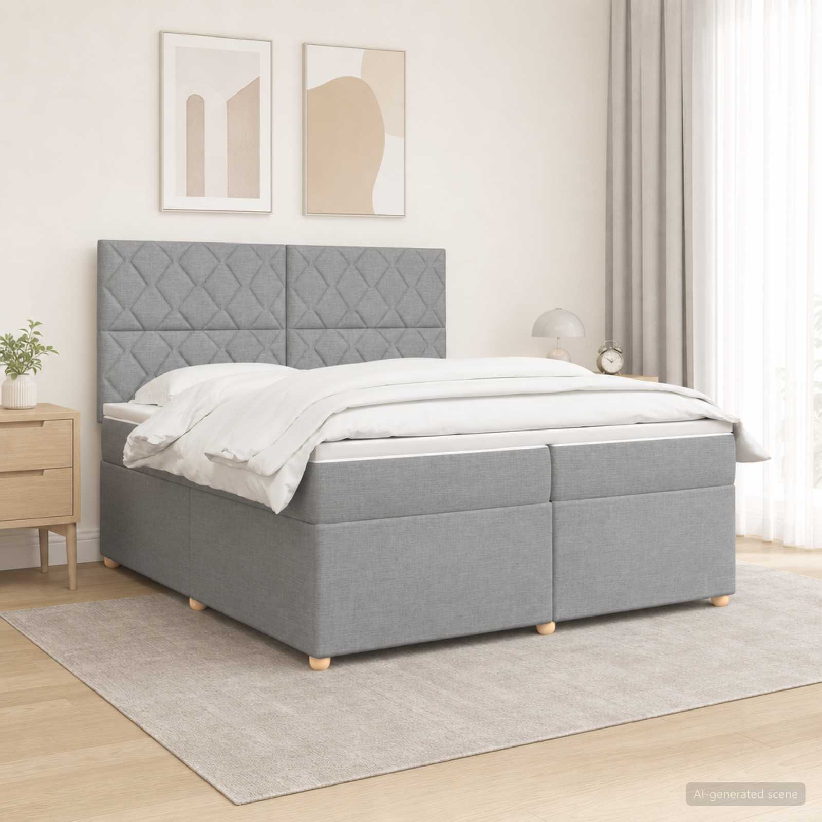 Boxspringbed met matras Lichtgrijs 200 x 200 cm Stof – afbeelding 1