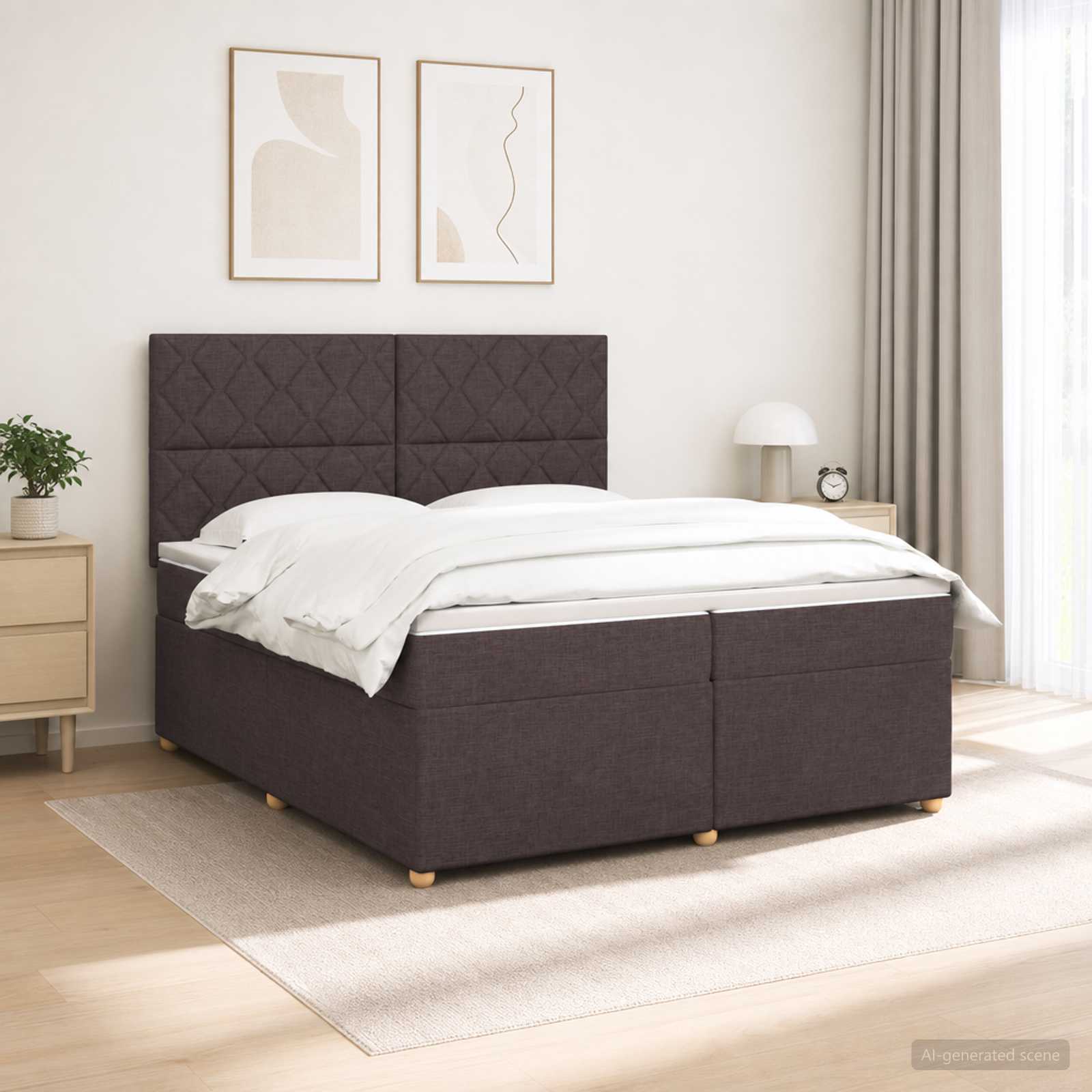 Boxspringbed met matras Donkerbruin 200 x 200 cm Stof – afbeelding 1