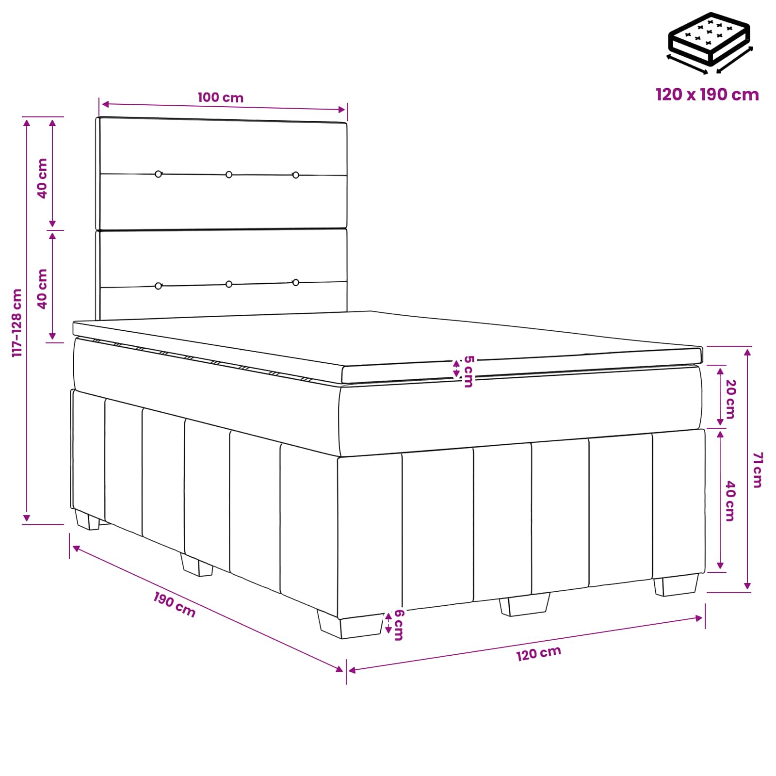 LED Boxspring Bed met Matras Taupe 120 x 190 cm Stof – afbeelding 11