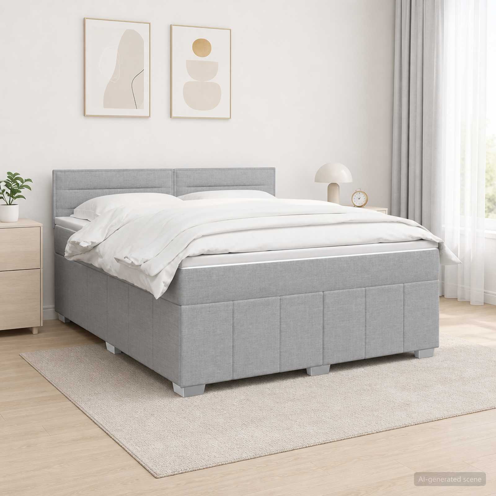 LED Boxspring Bed met Matras Lichtgrijs 140 x 190 cm Stof – afbeelding 1