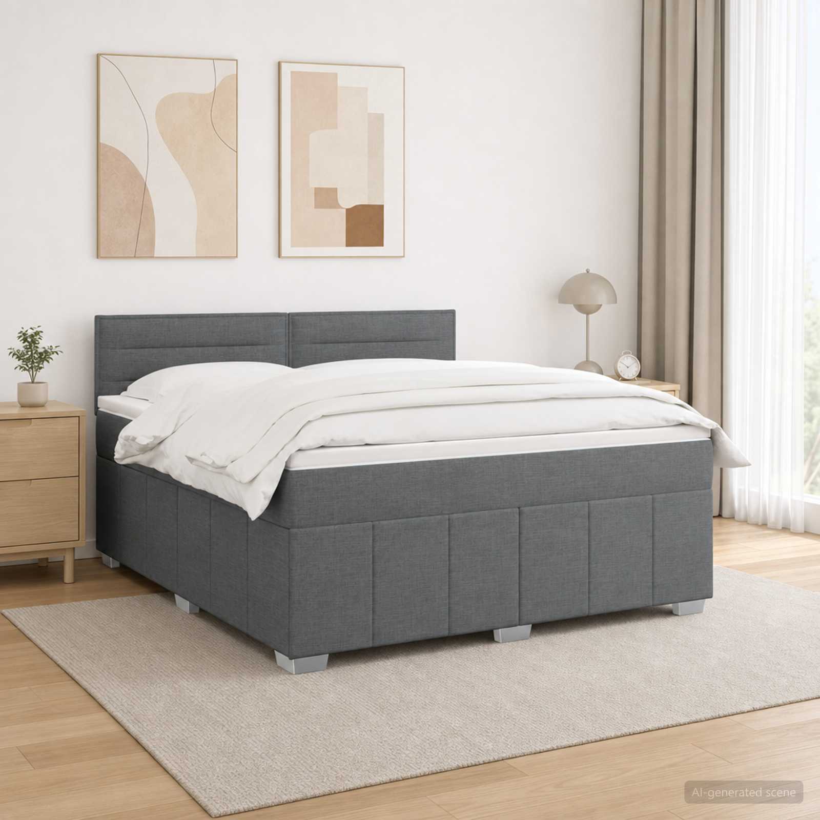 LED Boxspring Bed met Matras Donkergrijs 140 x 190 cm Stof – afbeelding 1