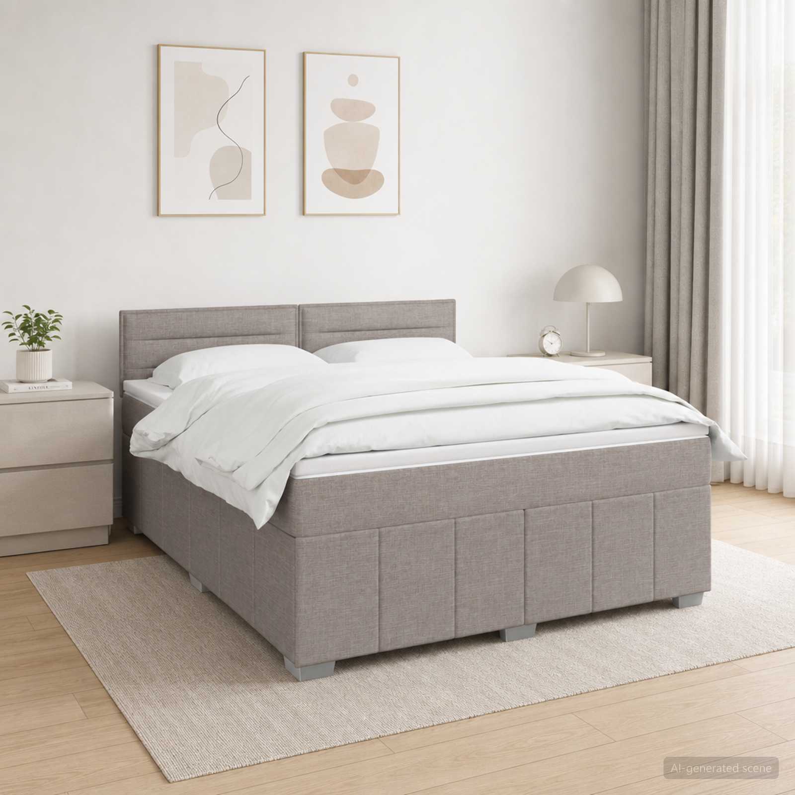 LED Boxspring Bed met Matras Taupe 140 x 190 cm Stof – afbeelding 1