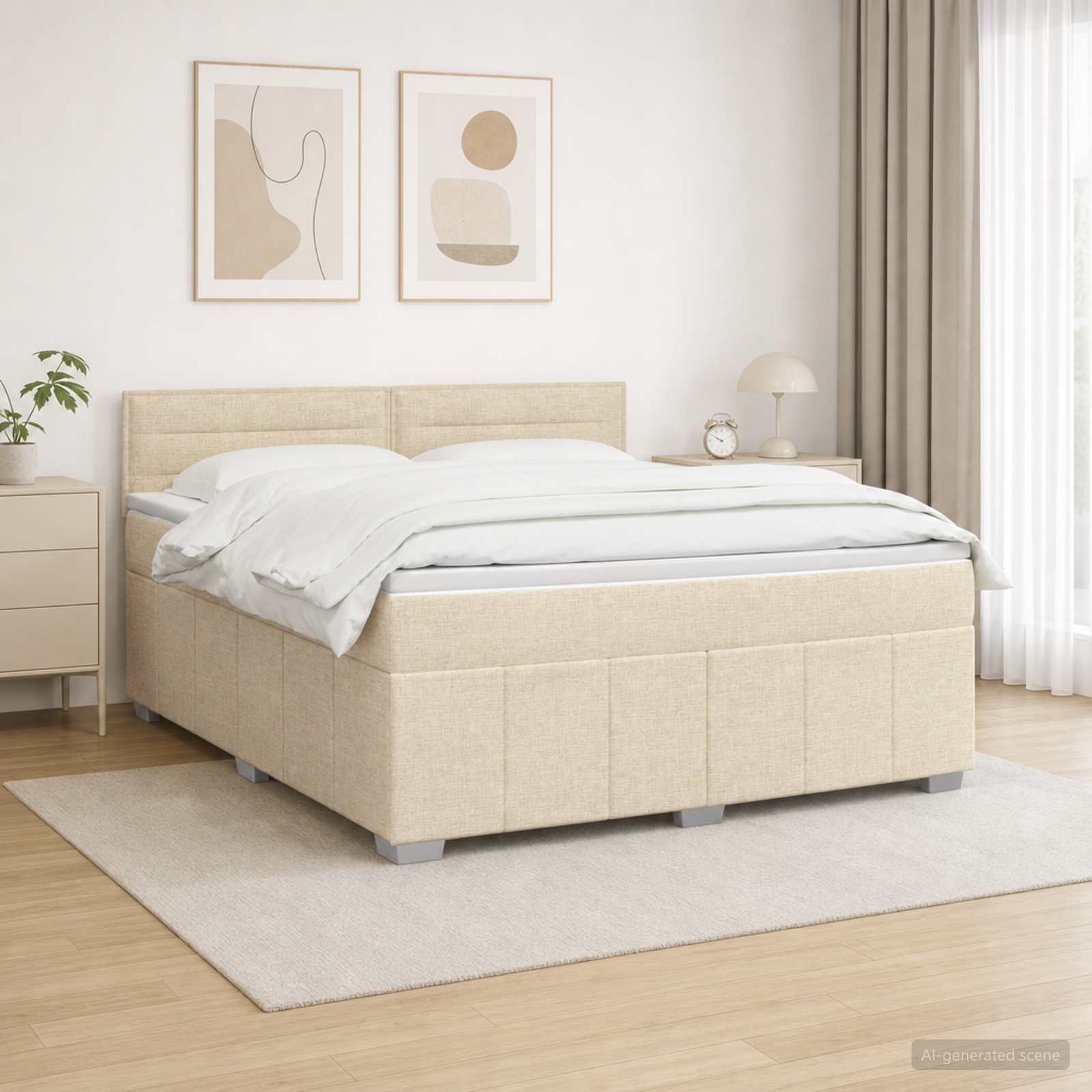 LED Boxspring Bed met Matras Crèmekleurig 140 x 190 cm Stof – afbeelding 1