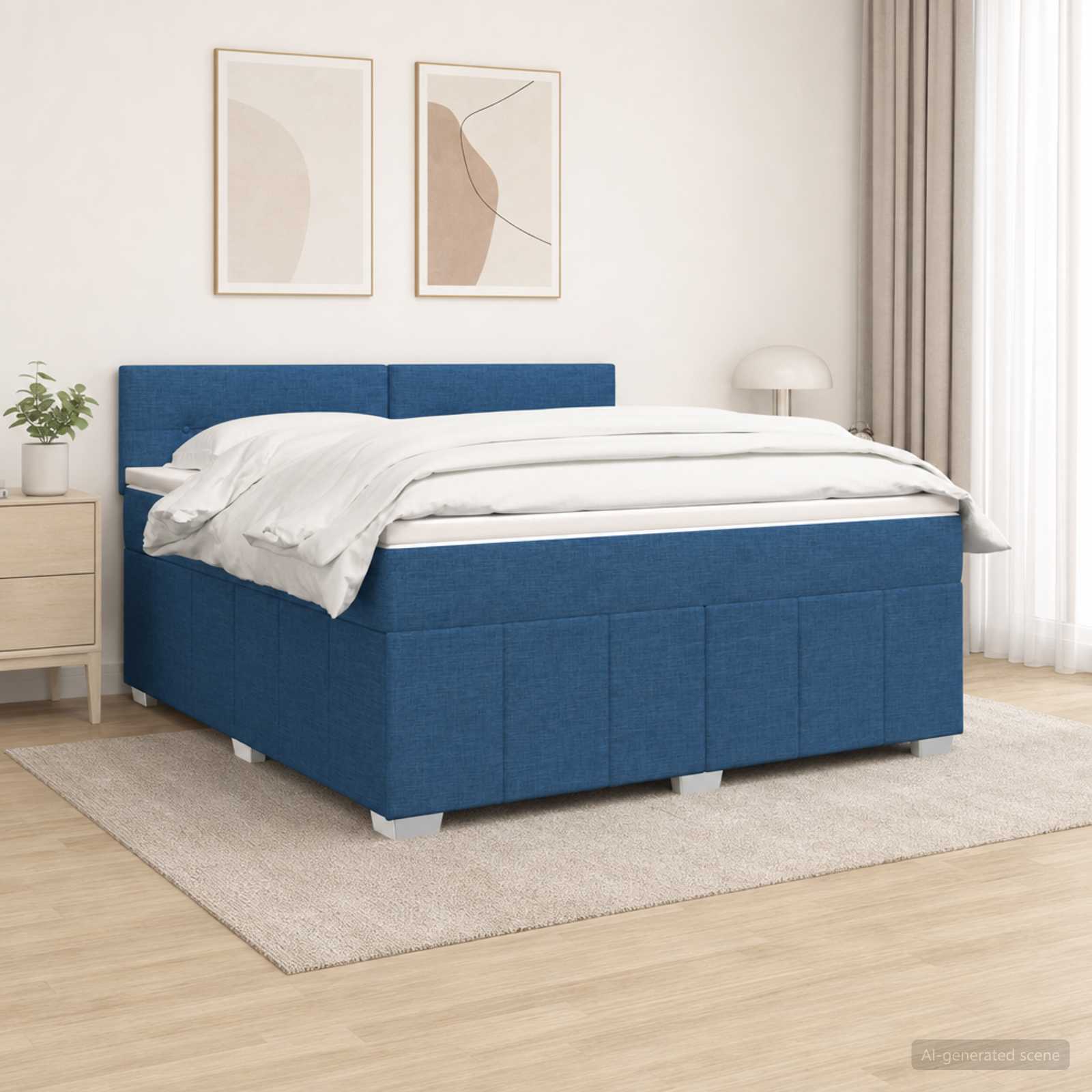 LED Boxspring Bed met Matras Blauw 140 x 190 cm Stof
