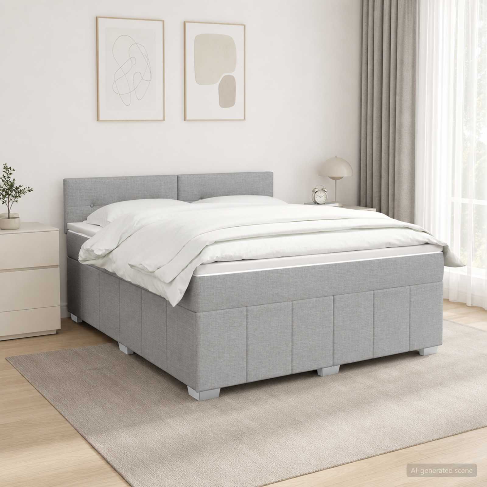 LED Boxspring Bed met Matras Lichtgrijs 140 x 200 cm Stof – afbeelding 1