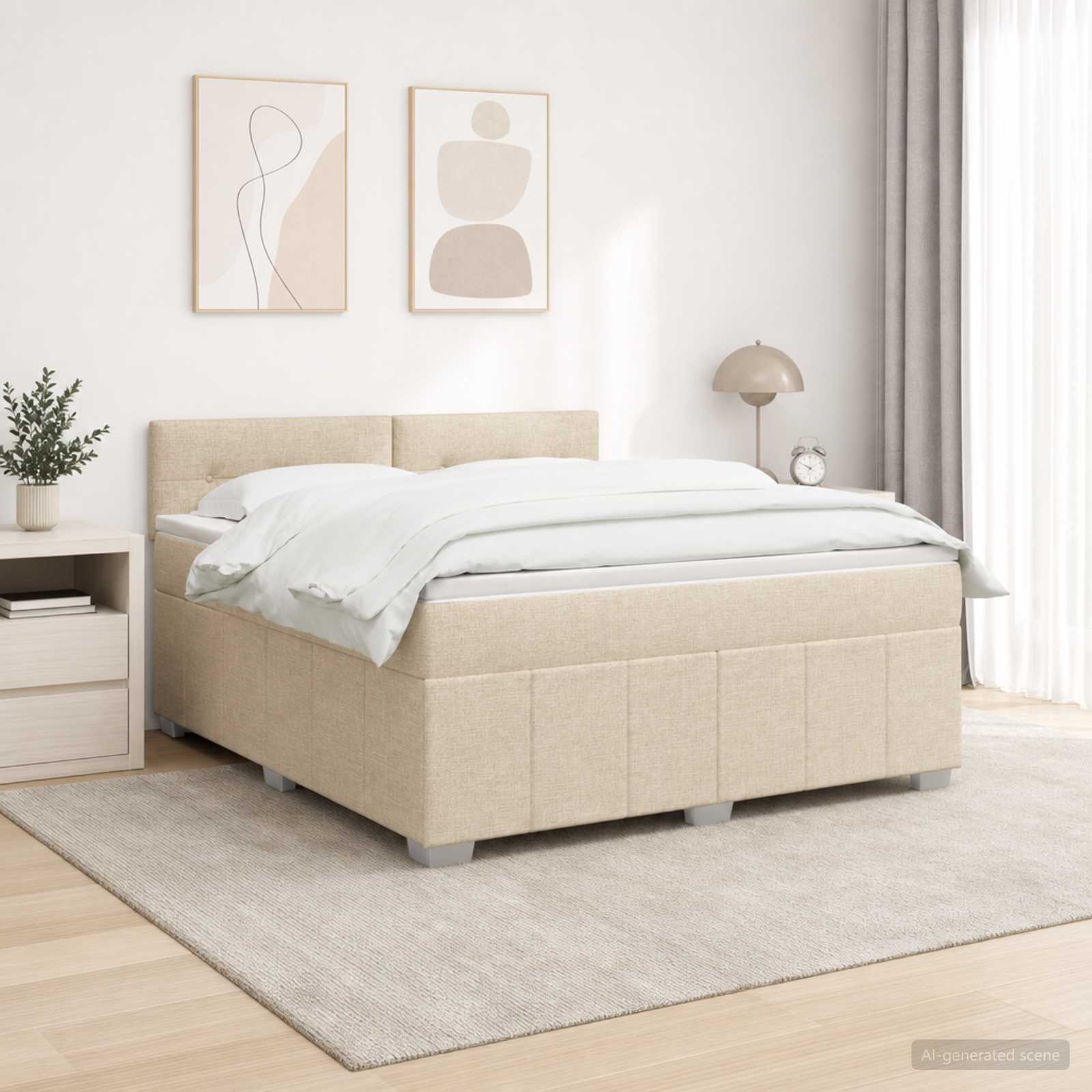 LED Boxspring Bed met Matras Crèmekleurig 140 x 200 cm Stof – afbeelding 1