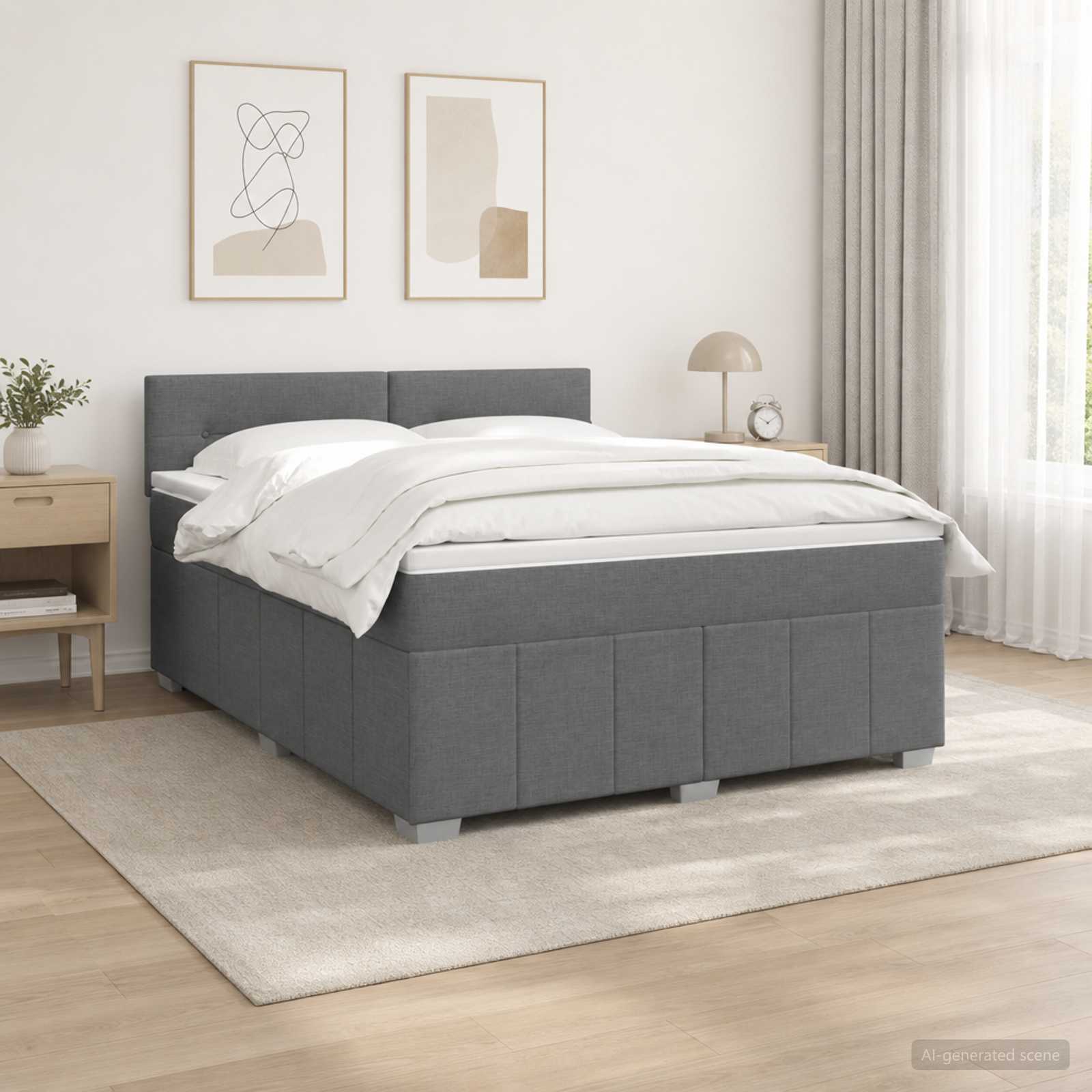LED Boxspring Bed met Matras Donkergrijs 160 x 200 cm Stof – afbeelding 1
