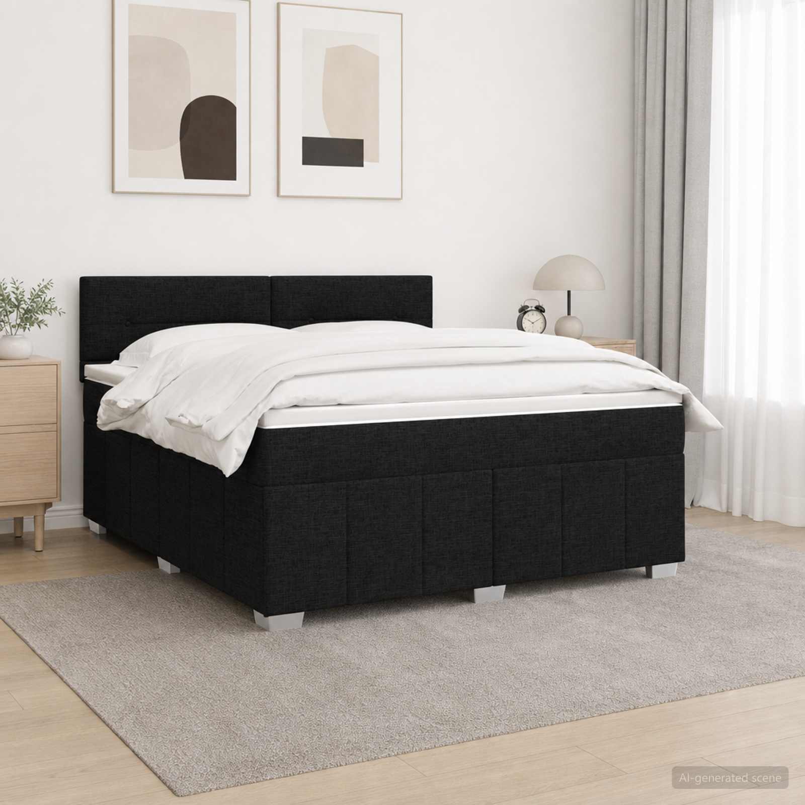 LED Boxspring Bed met Matras Zwart 160 x 200 cm Stof – afbeelding 1