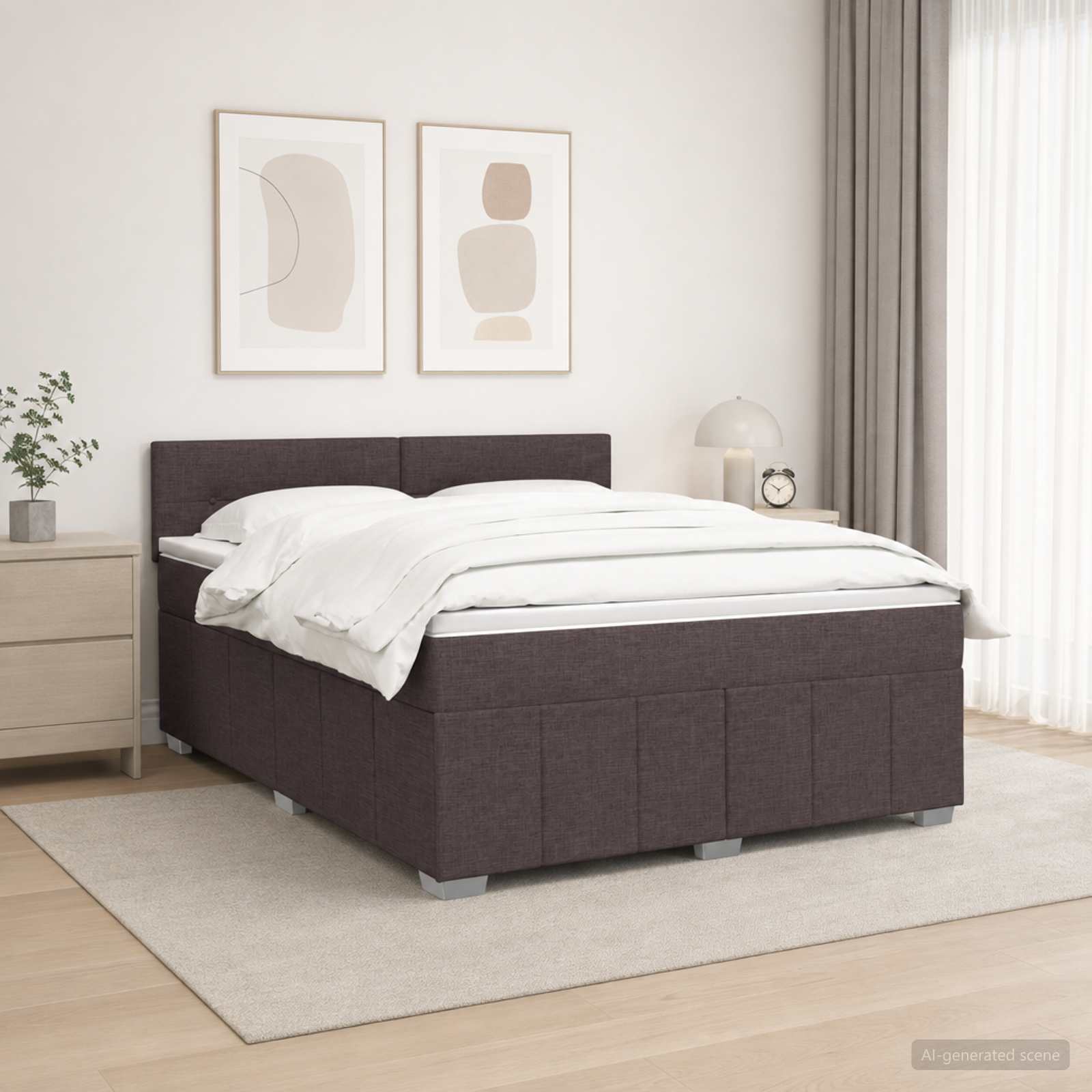 LED Boxspring Bed met Matras Donkerbruin 160 x 200 cm Stof – afbeelding 1