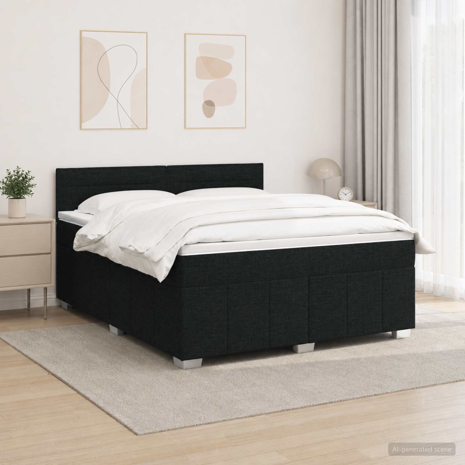 LED Boxspring Bed met Matras Zwart 180 x 200 cm Stof – afbeelding 1