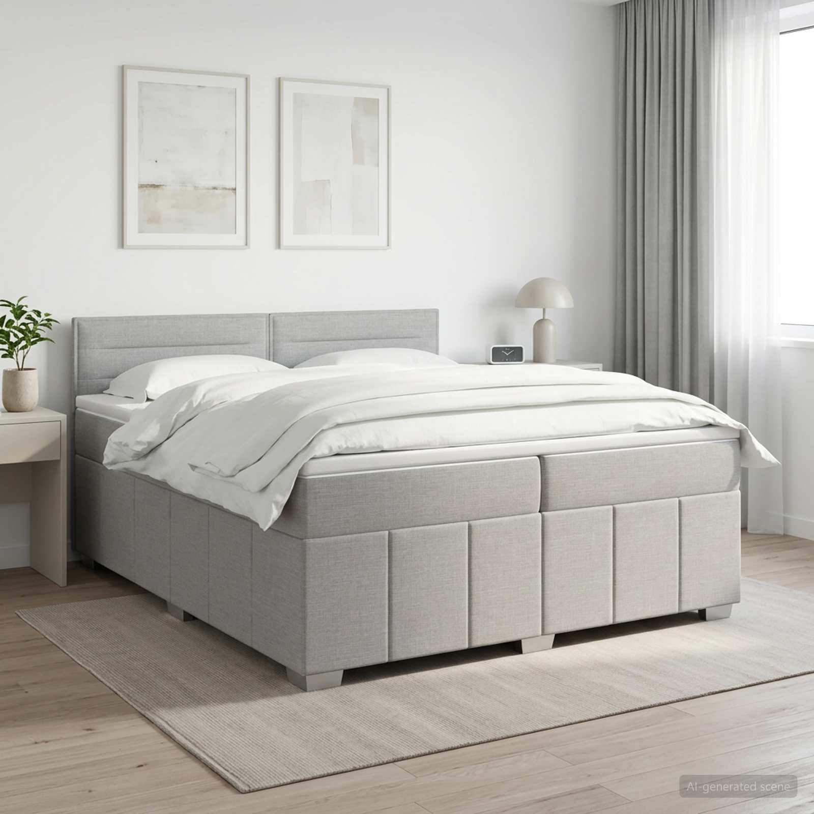 LED Boxspring Bed met Matras Lichtgrijs 200 x 200 cm Stof – afbeelding 1