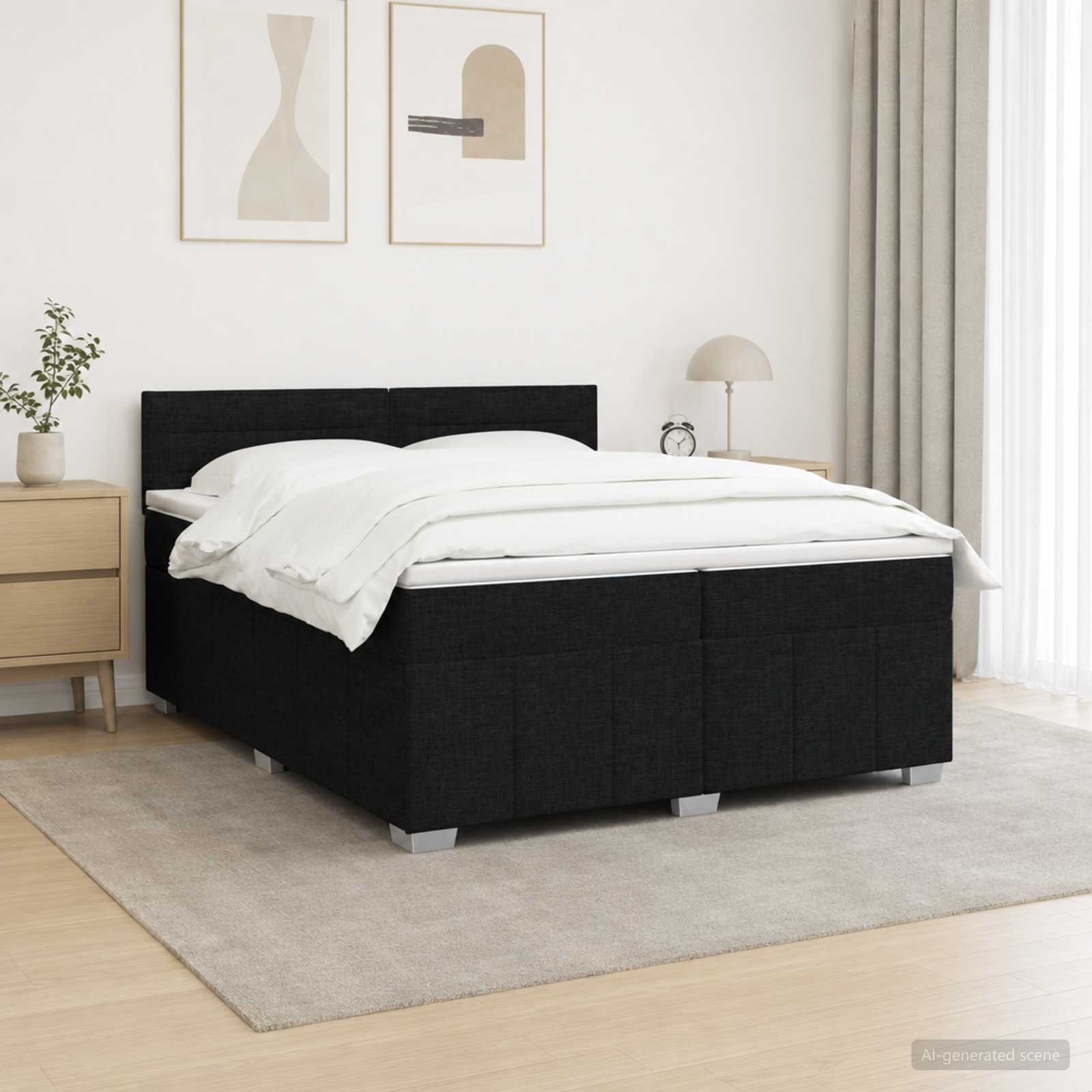 LED Boxspring Bed met Matras Zwart 200 x 200 cm Stof – afbeelding 1