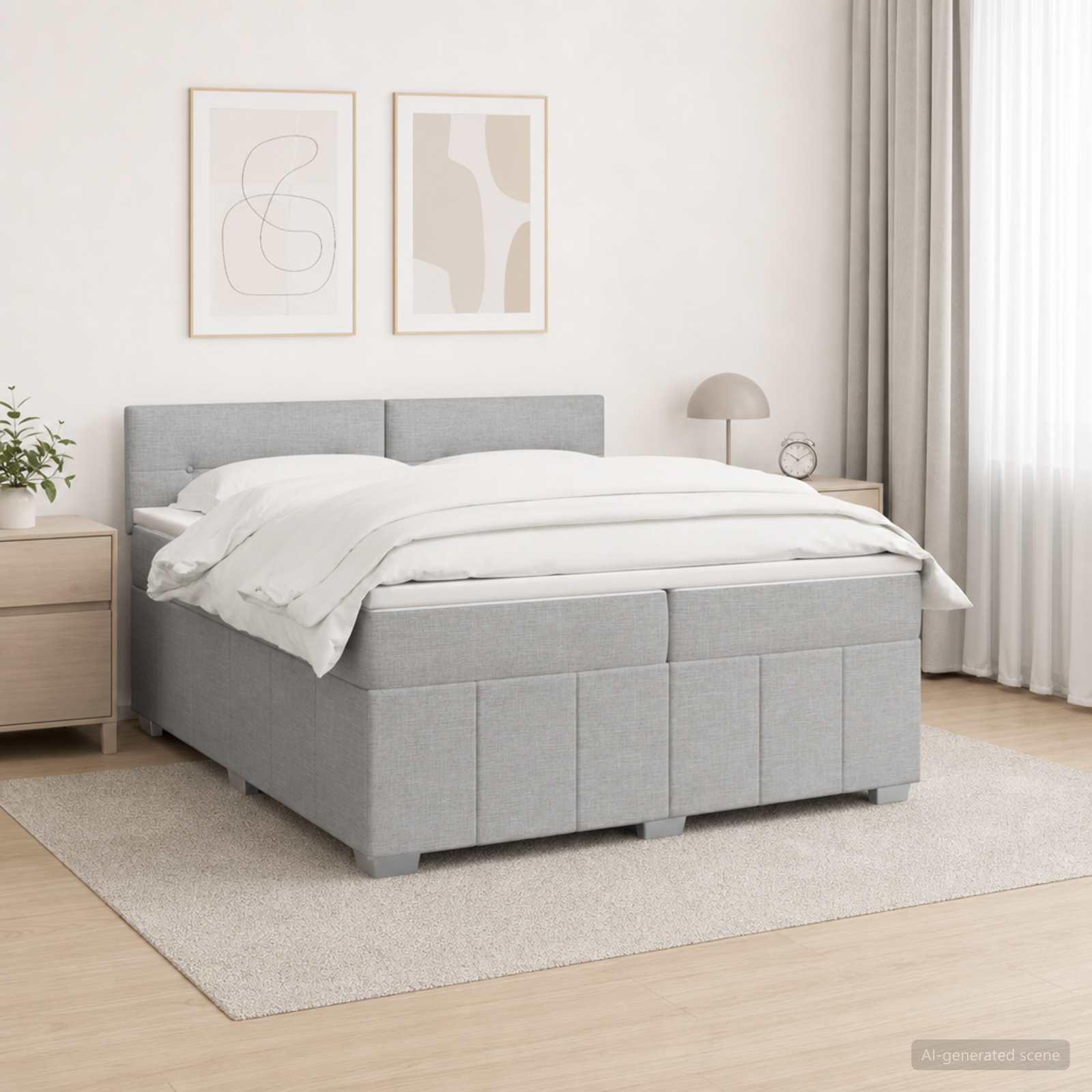 LED Boxspring Bed met Matras Lichtgrijs 200 x 200 cm Stof