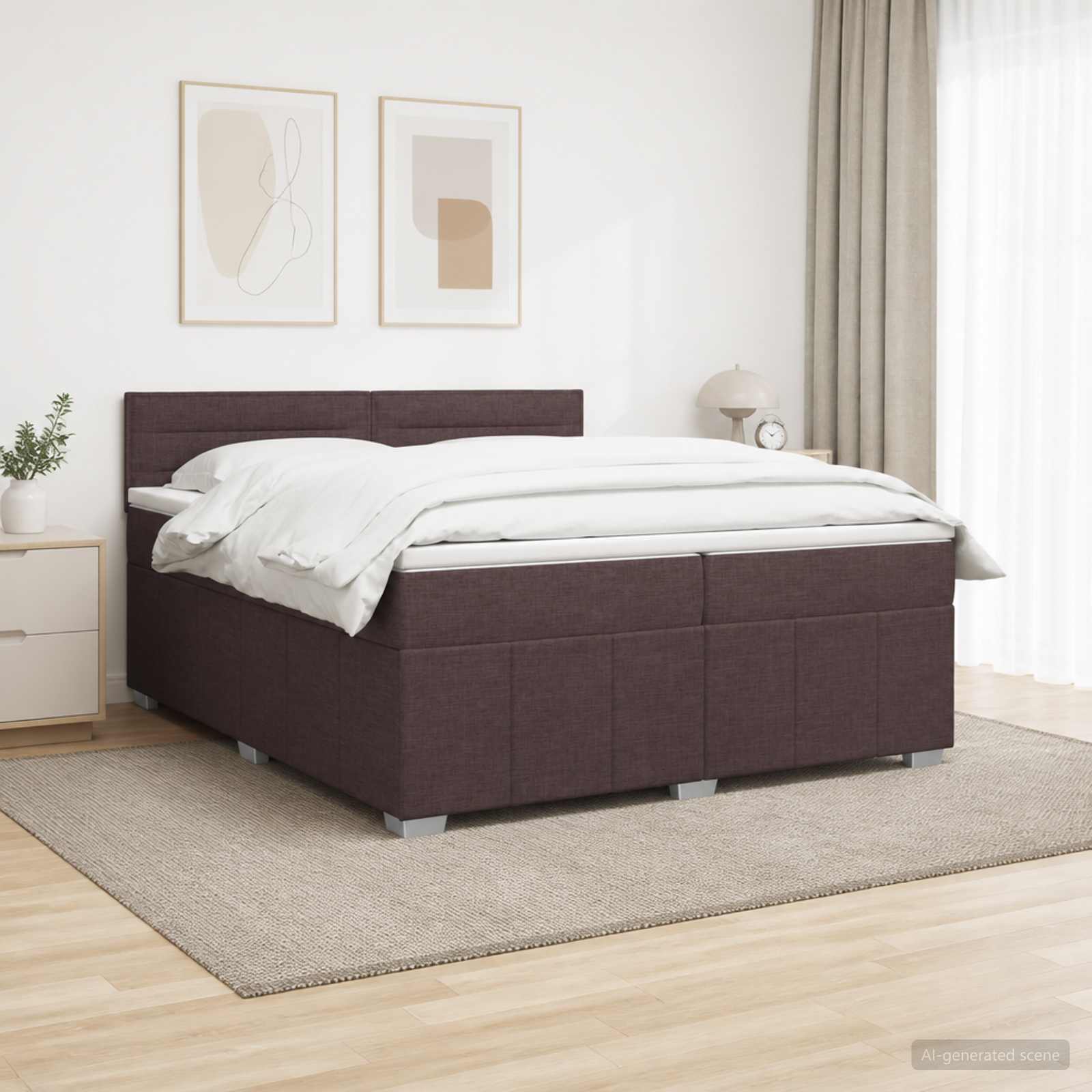 LED Boxspring Bed met Matras Donkerbruin 200 x 200 cm Stof – afbeelding 1
