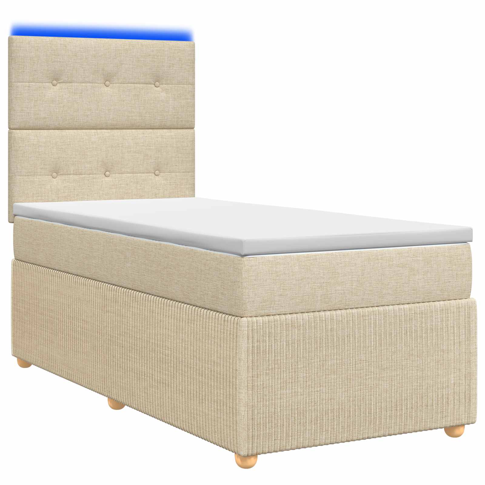 LED Boxspring Bed met Matras Crèmekleurig 90 x 190 cm Stof – afbeelding 1