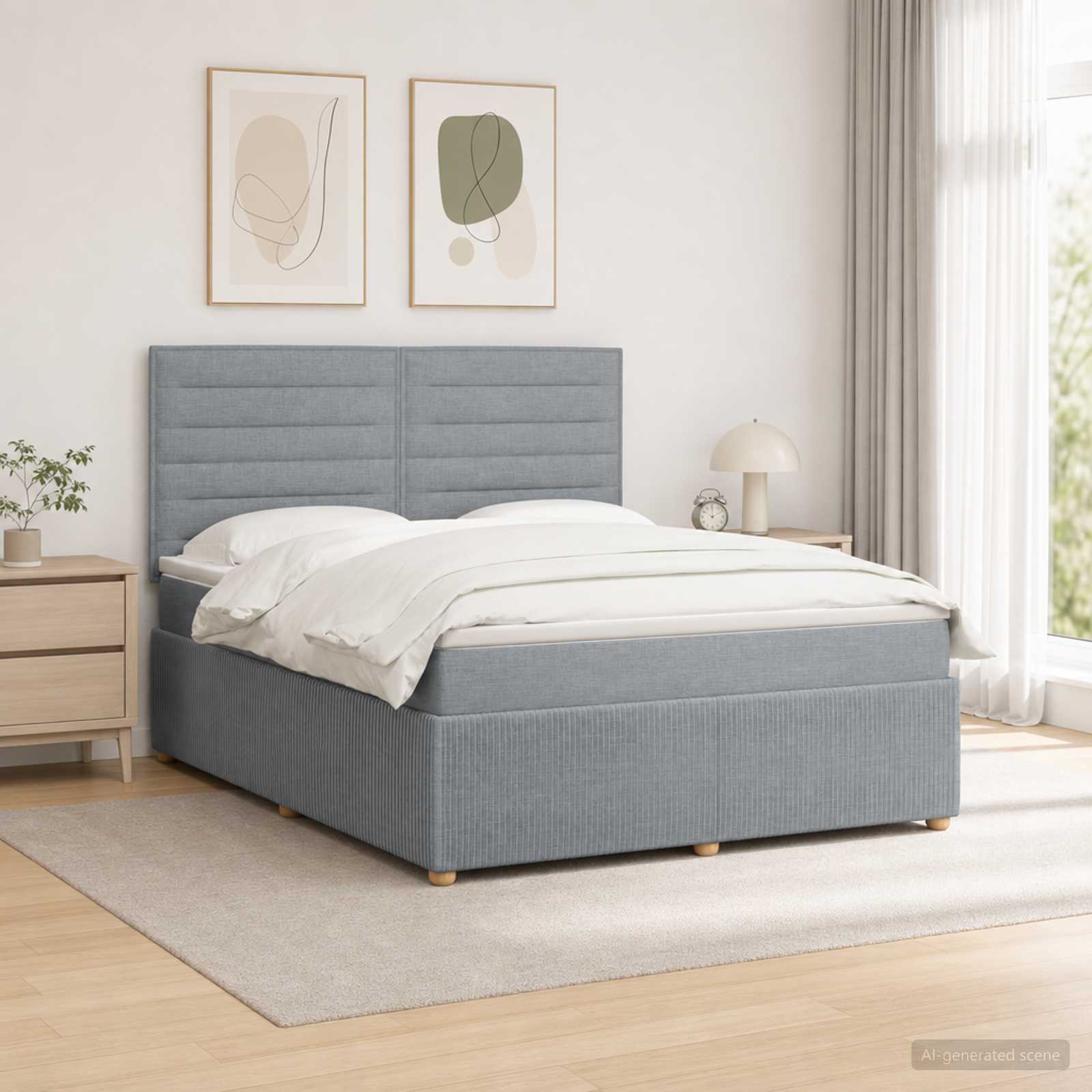 LED Boxspring Bed met Matras Lichtgrijs 140 x 190 cm Stof – afbeelding 1