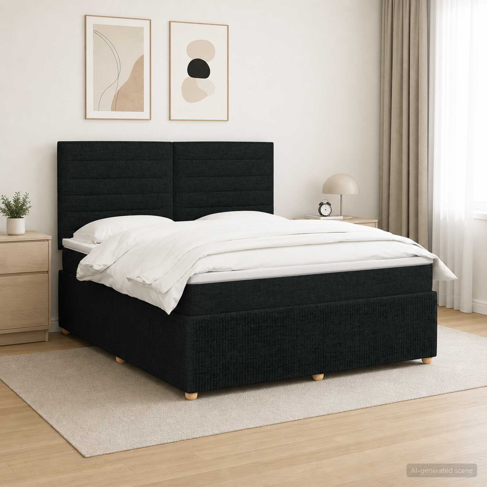 LED Boxspring Bed met Matras Zwart 140 x 190 cm Stof – afbeelding 1