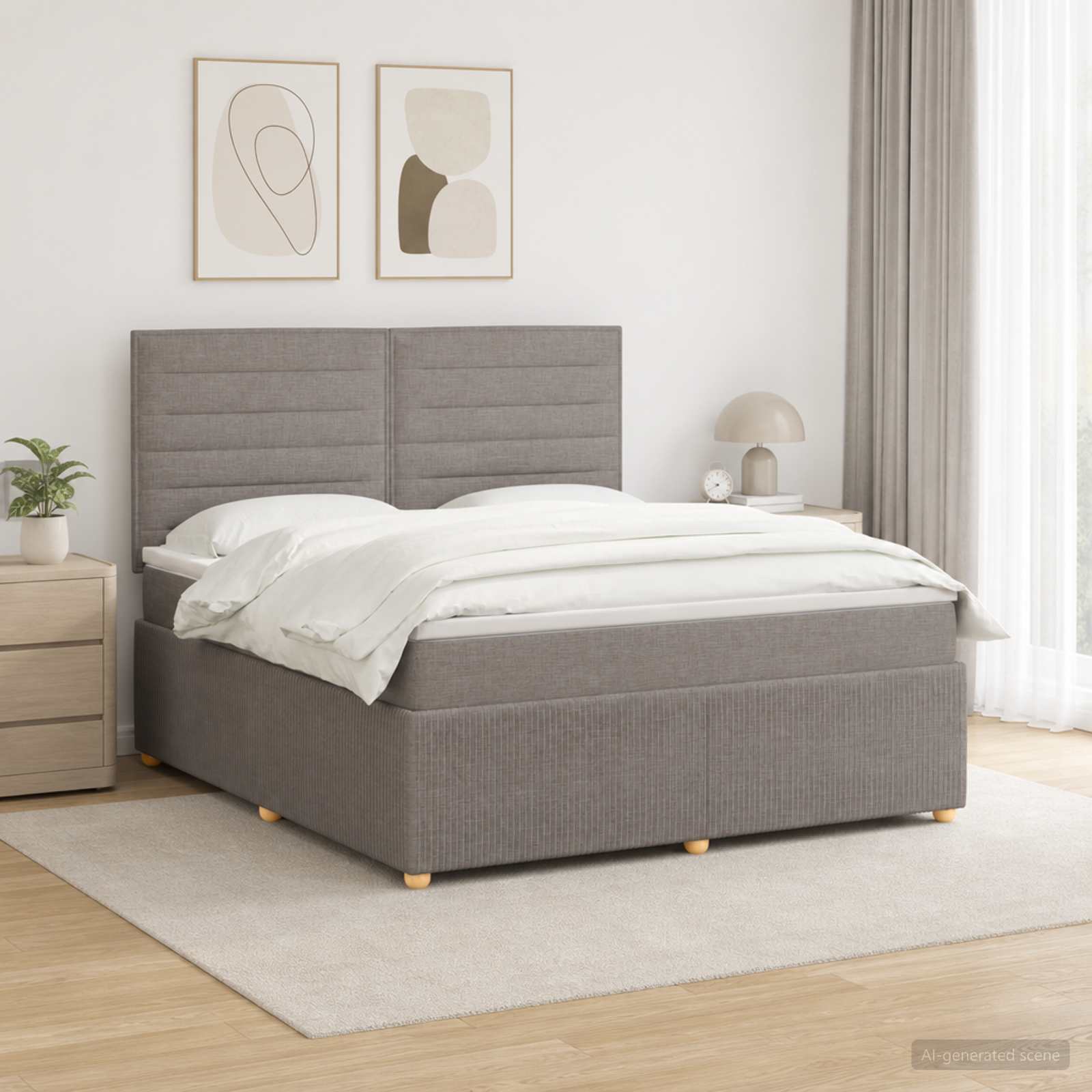 LED Boxspring Bed met Matras Taupe 140 x 190 cm Stof – afbeelding 1