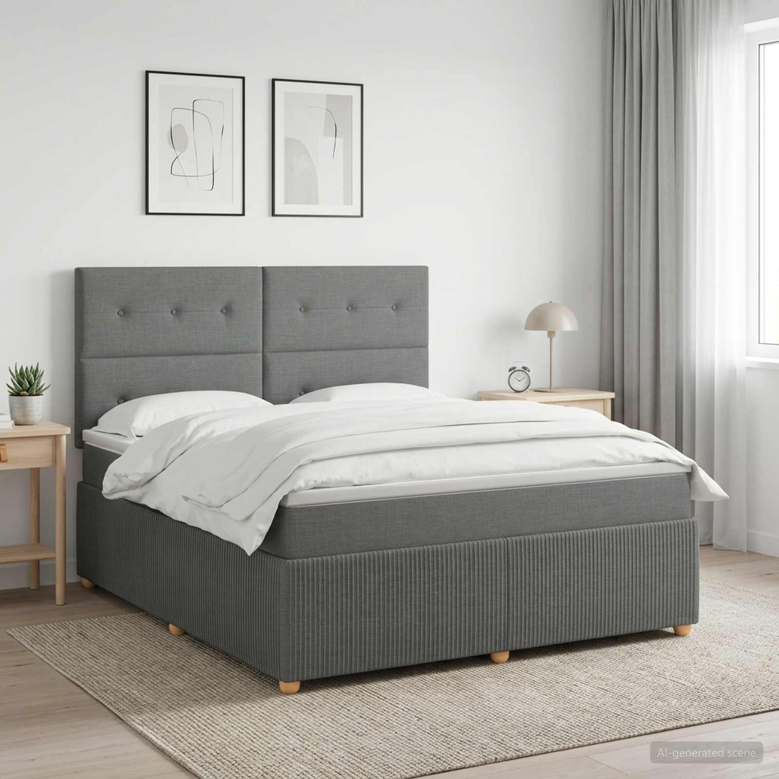 LED Boxspring Bed met Matras Donkergrijs 140 x 190 cm Stof – afbeelding 1
