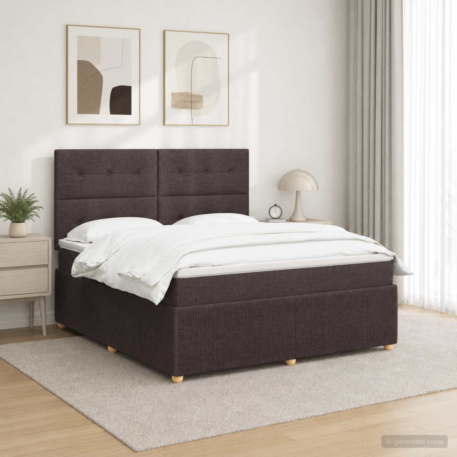 LED Boxspring Bed met Matras Donkerbruin 140 x 190 cm Stof – afbeelding 1