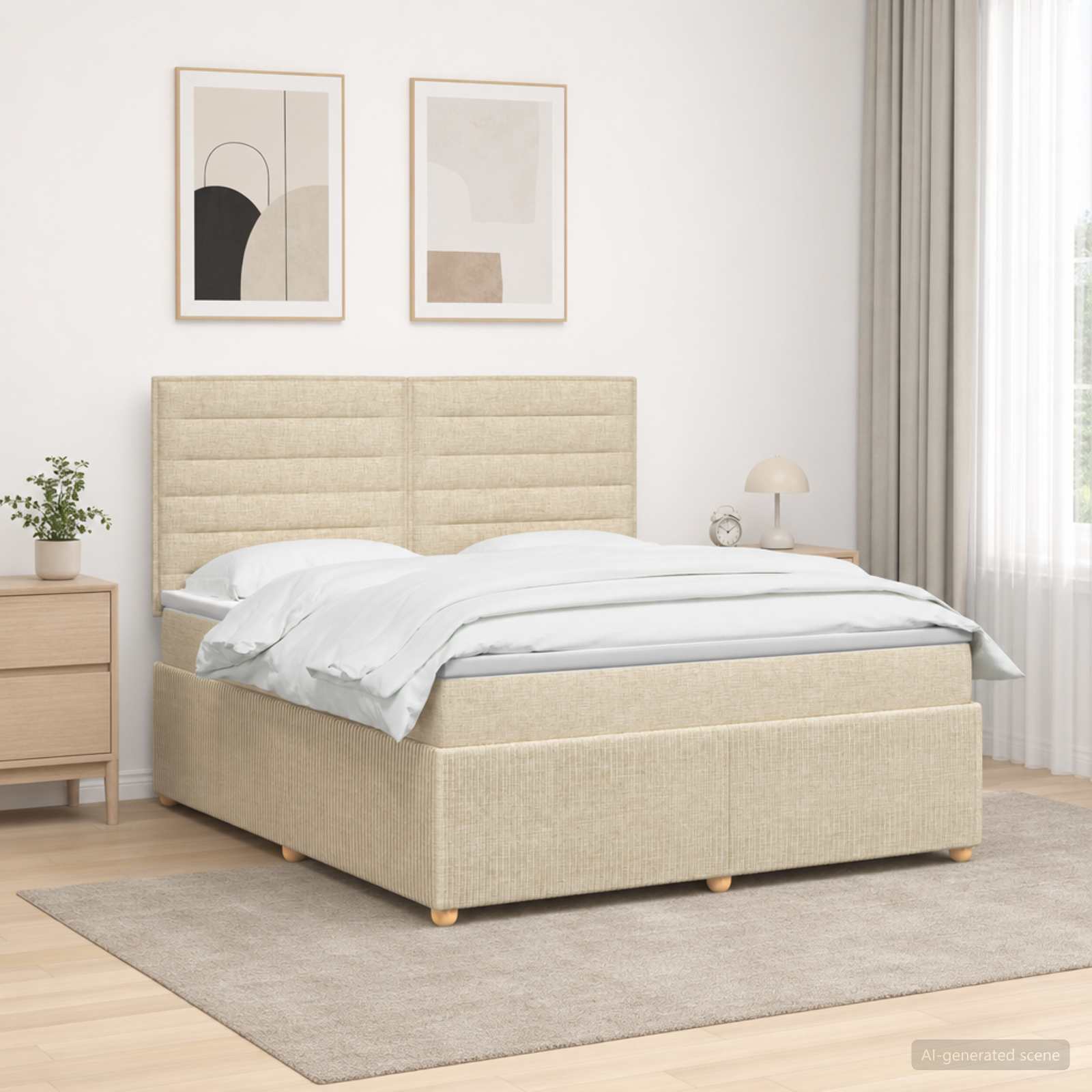 LED Boxspring Bed met Matras Crèmekleurig 140 x 200 cm Stof – afbeelding 1