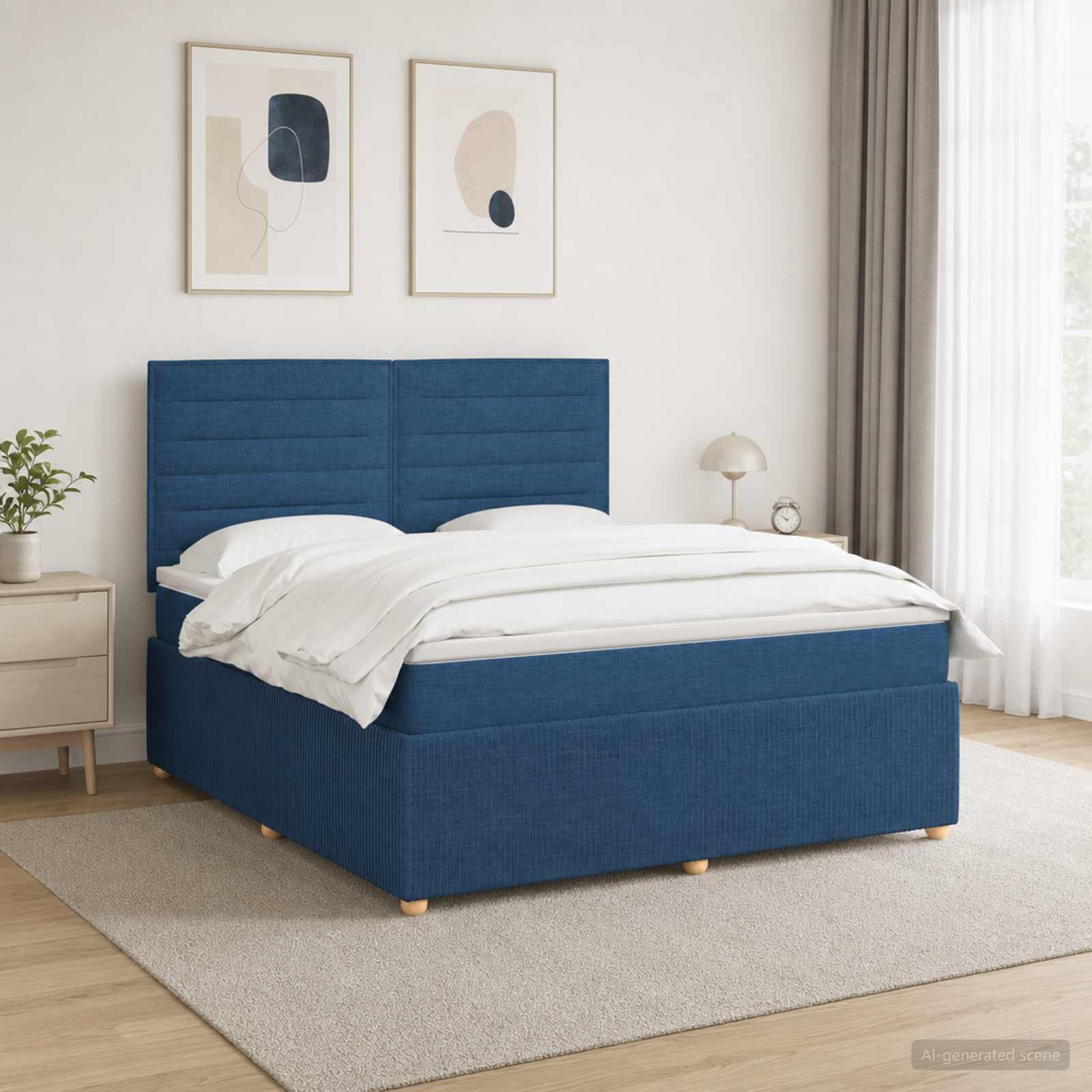 LED Boxspring Bed met Matras Blauw 140 x 200 cm Stof – afbeelding 1