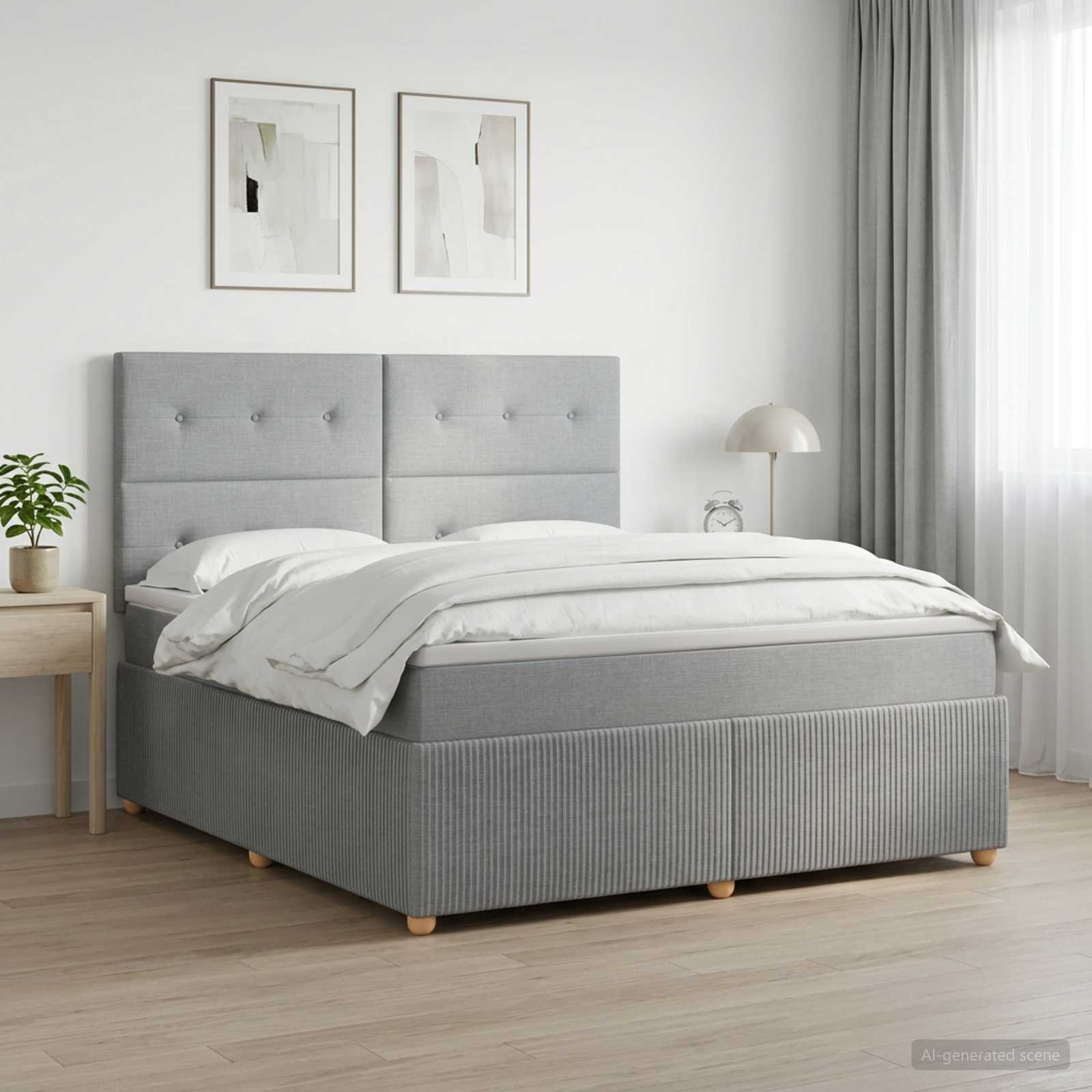 LED Boxspring Bed met Matras Lichtgrijs 140 x 200 cm Stof – afbeelding 1